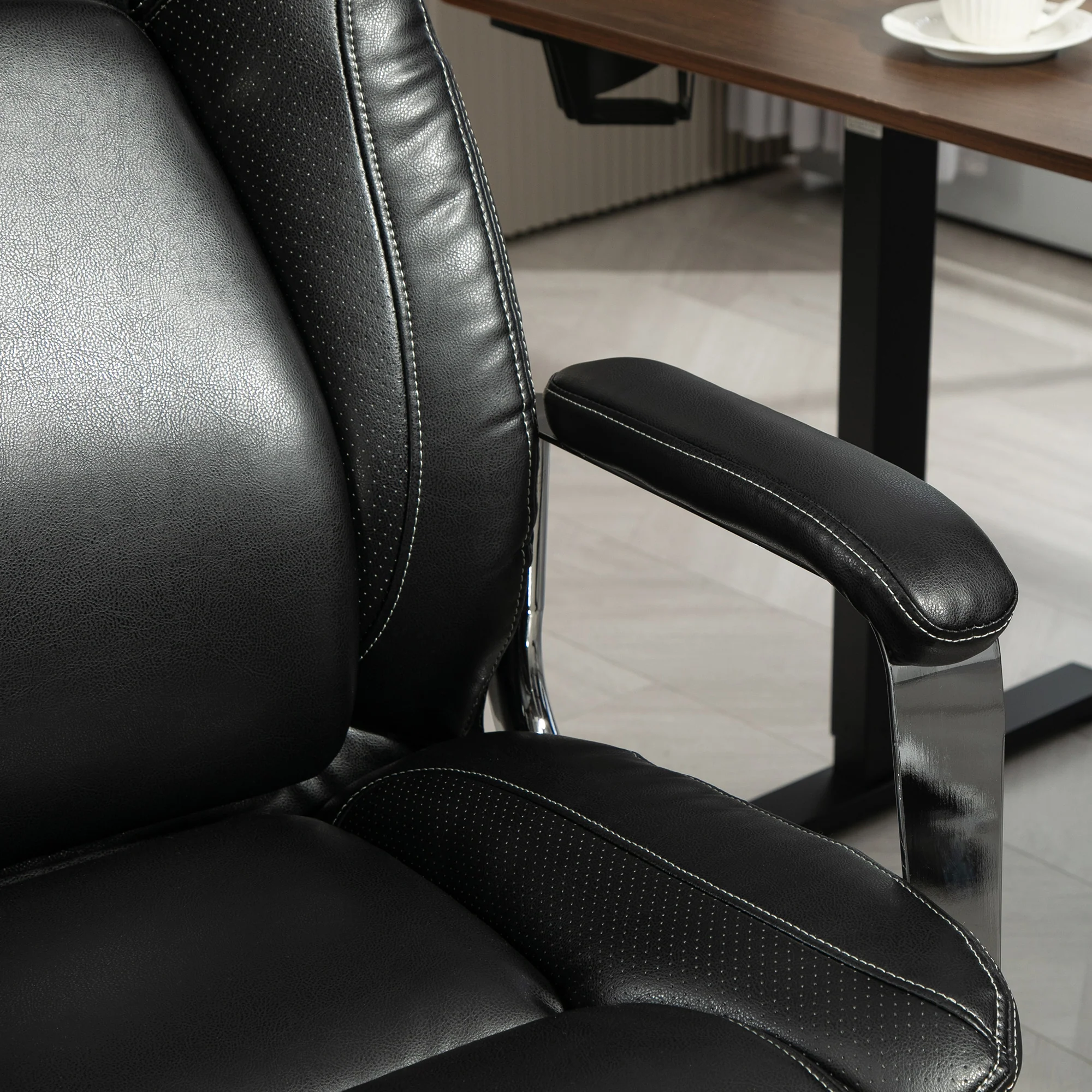 HOMCOM Faux Leather Desk Chair With Adjustable Height, 227kg 500LBS, Black - Image 8