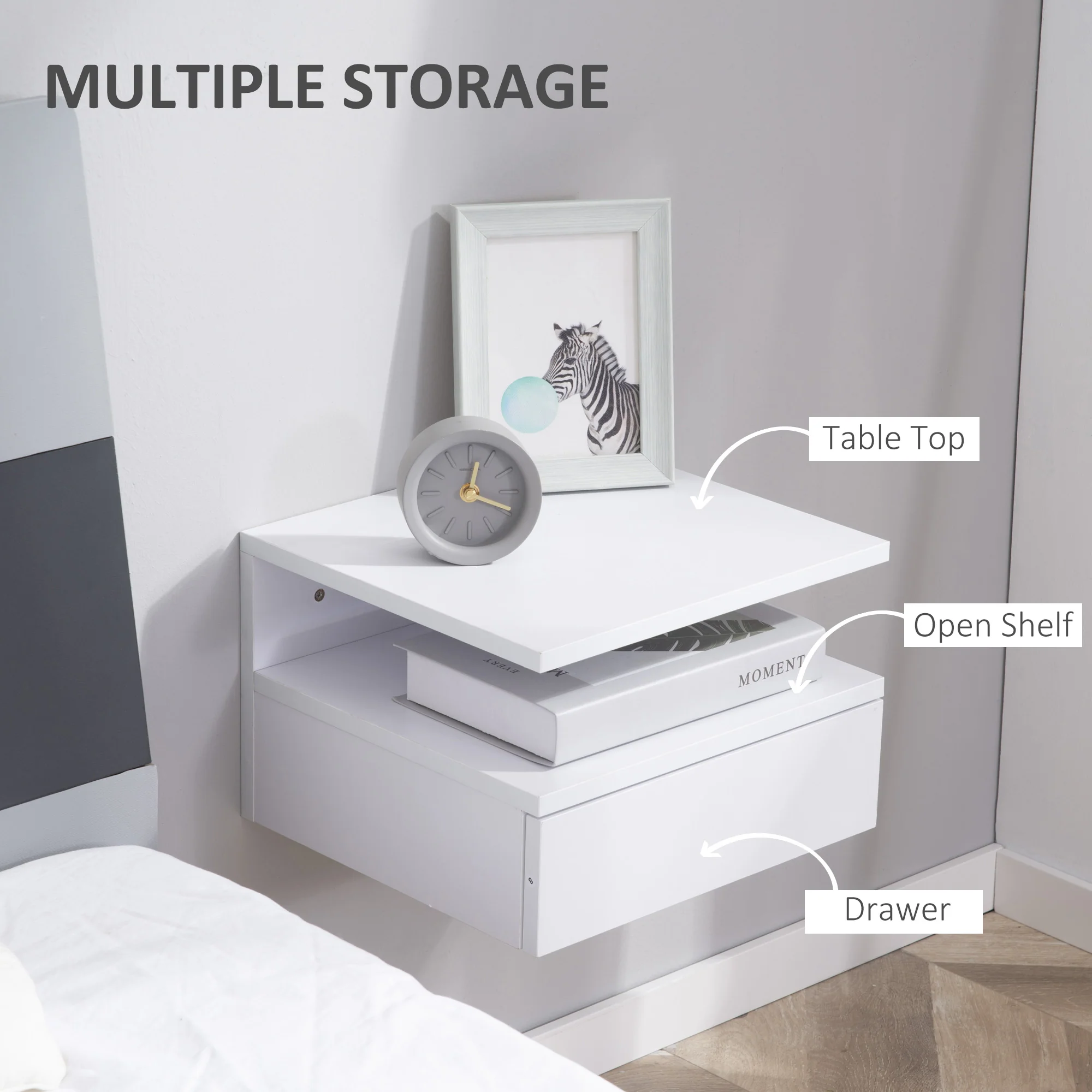HOMCOM Floating Nightstand Set of 2, Wall Mounted Bedside Cabinet with Drawer - Image 4