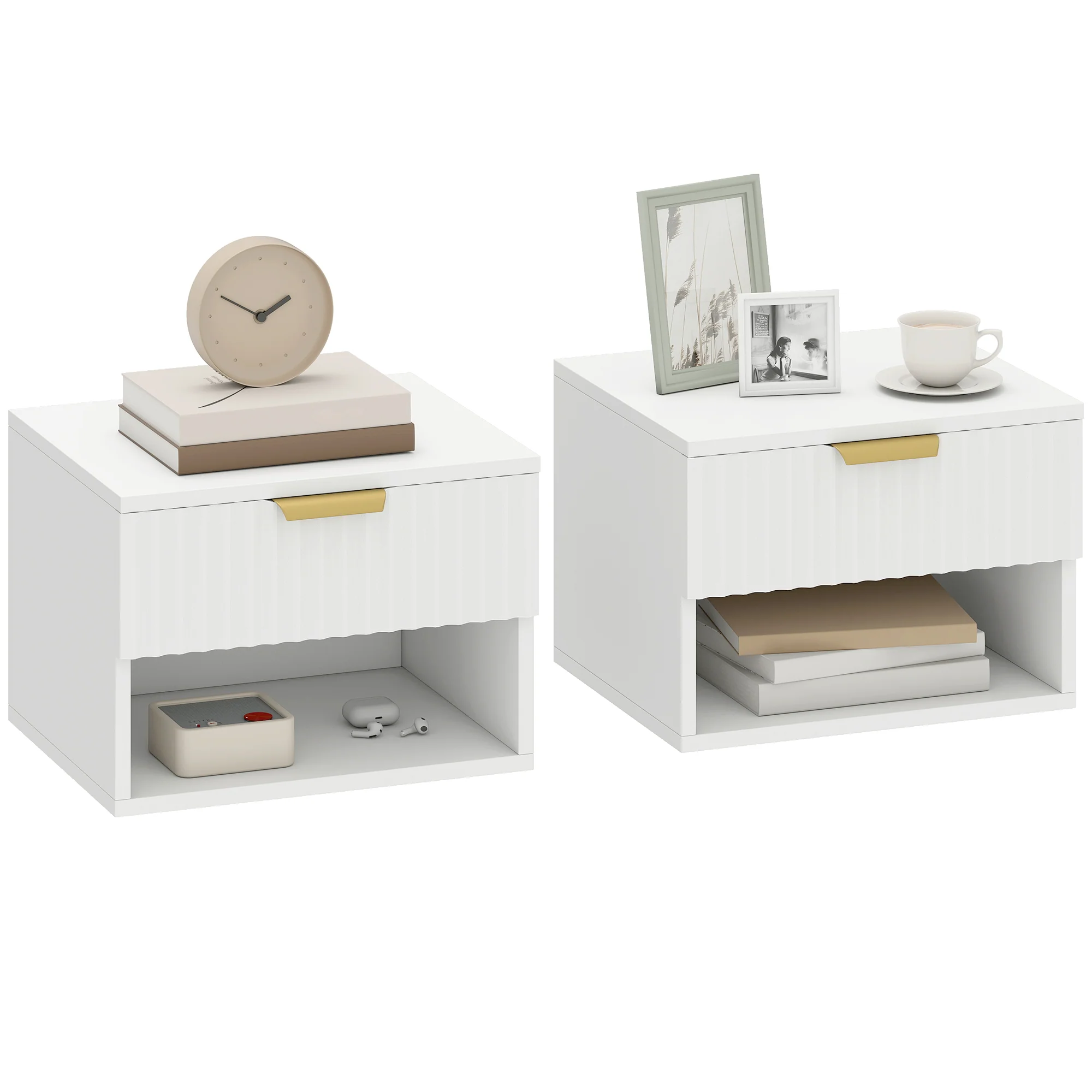 HOMCOM Floating Nightstands Set of 2, Modern Wall Mounted Bedside Tables