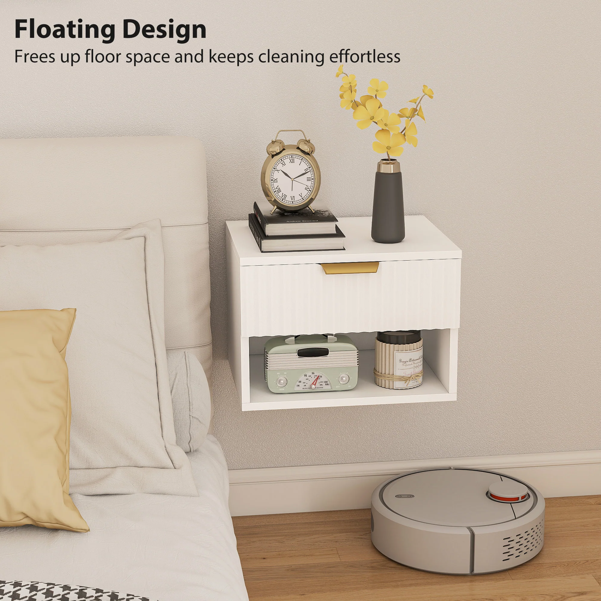 HOMCOM Floating Nightstands Set of 2, Modern Wall Mounted Bedside Tables - Image 6