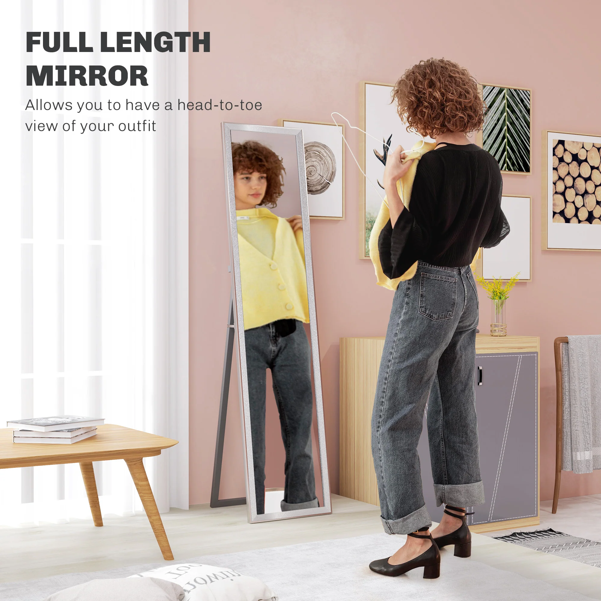 HOMCOM Floor Mirror Wall Mounted Leaning Standing Mirror - Image 12