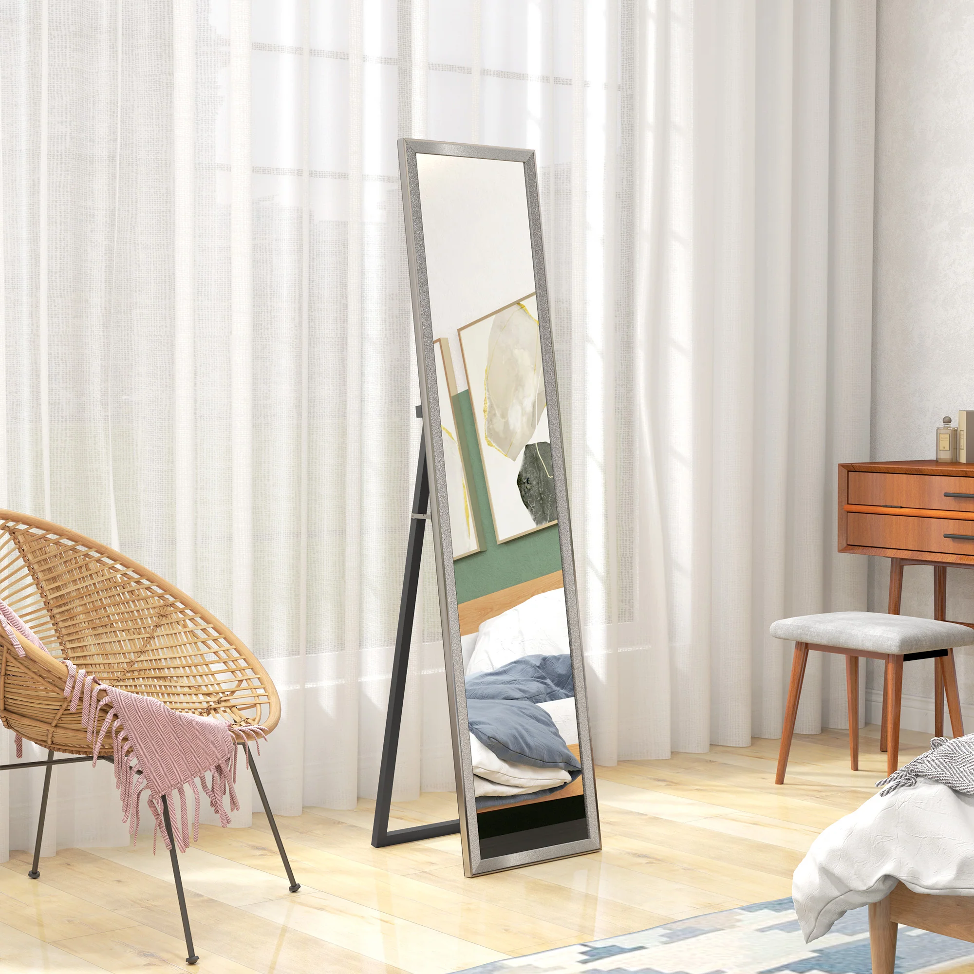 HOMCOM Floor Mirror Wall Mounted Leaning Standing Mirror - Image 18