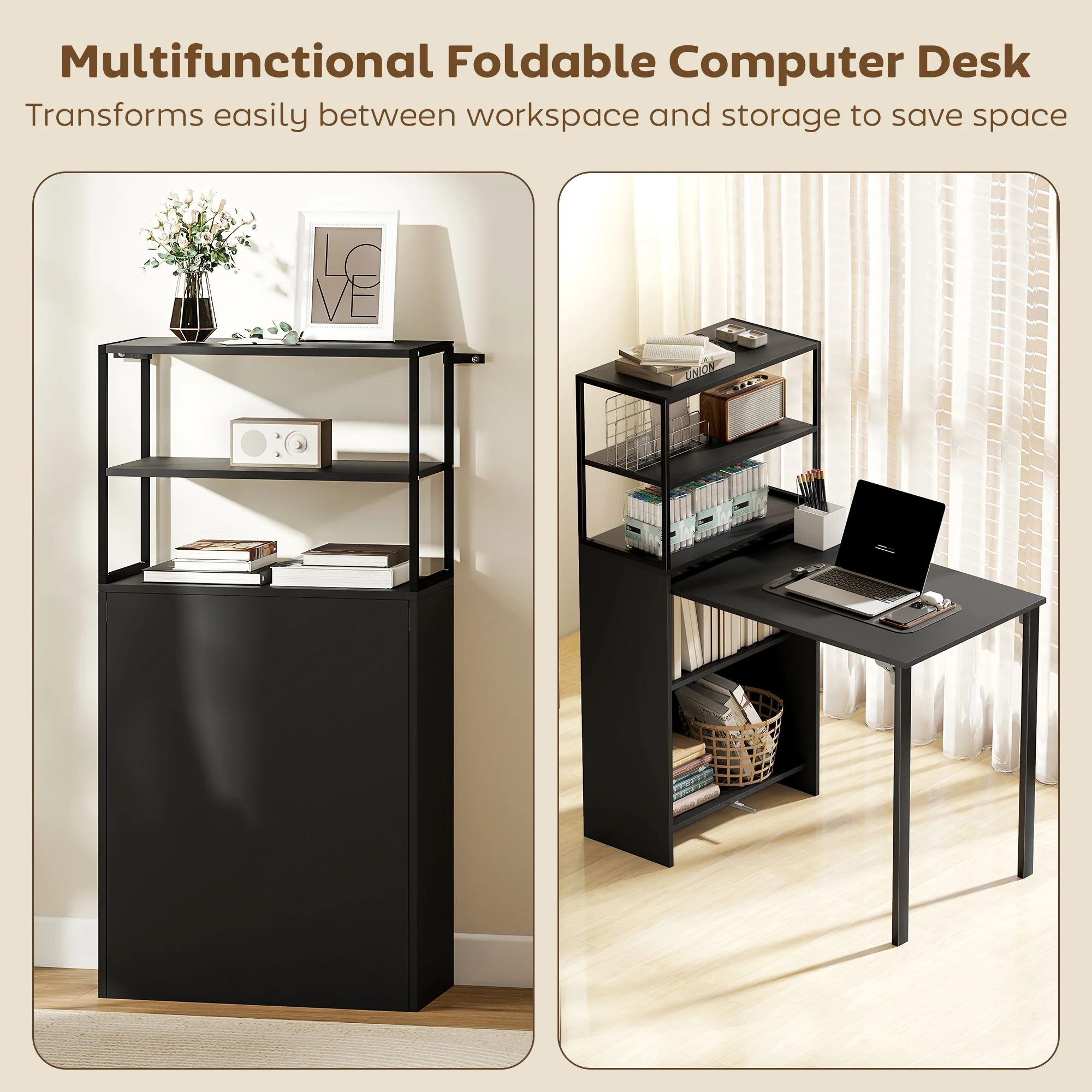 HOMCOM Foldable Computer Desk, Home Office Desk for Small Spaces, Black - Image 3