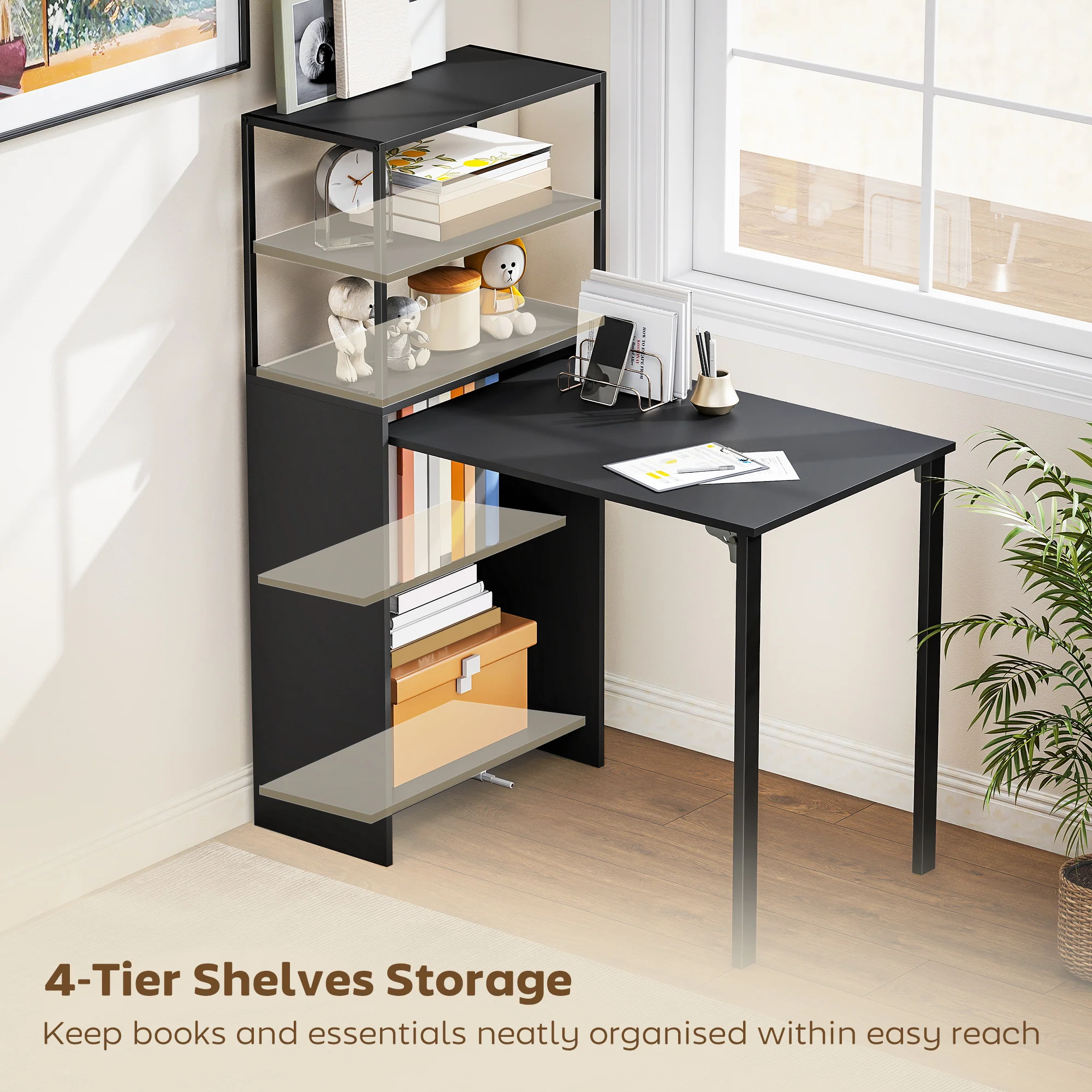 HOMCOM Foldable Computer Desk, Home Office Desk for Small Spaces, Black - Image 4