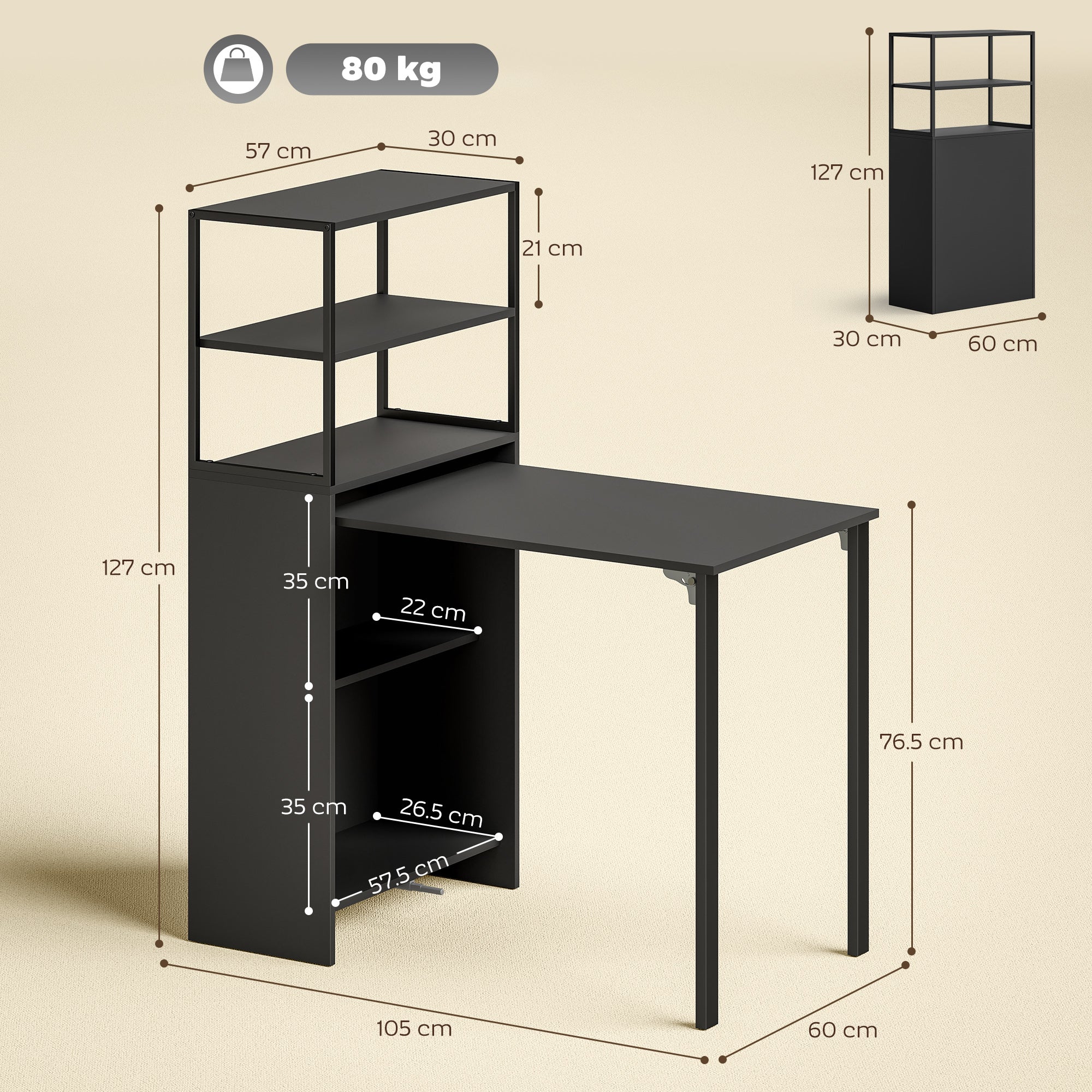HOMCOM Foldable Computer Desk, Home Office Desk for Small Spaces, Black - Image 5