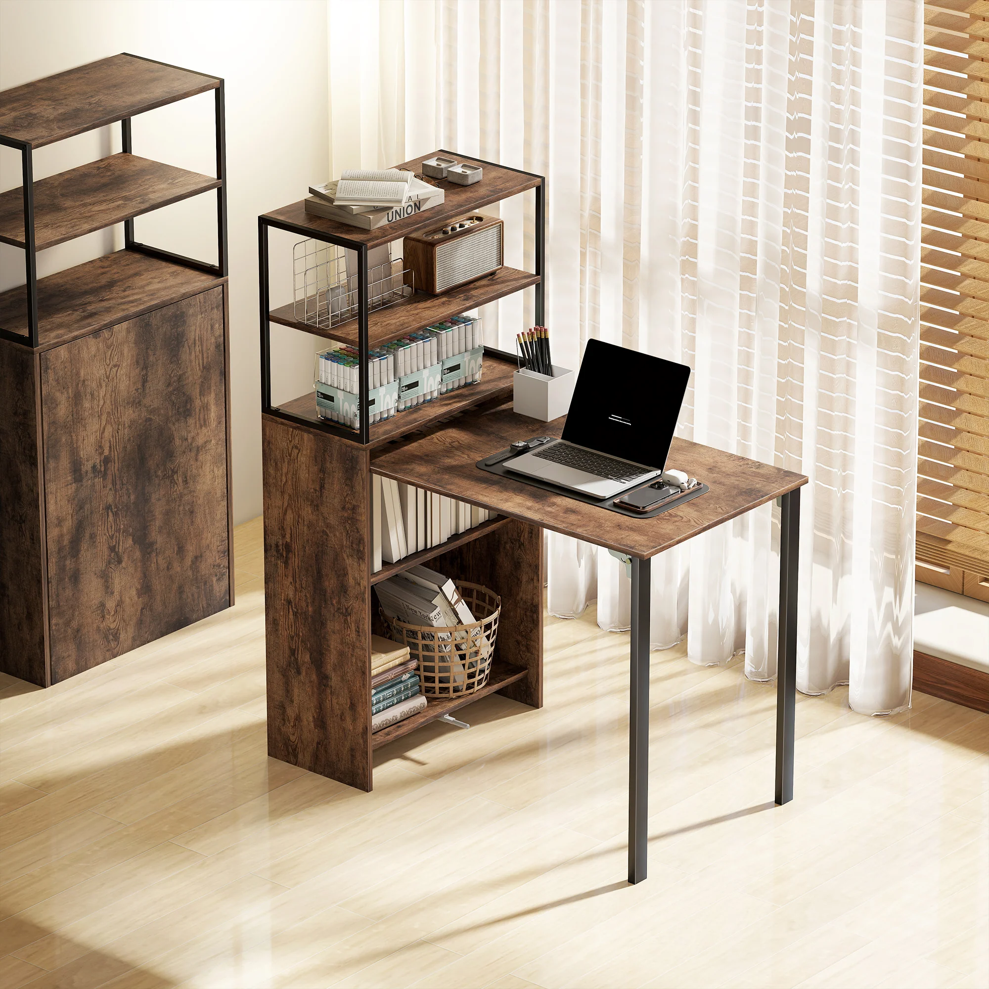 HOMCOM Foldable Computer Desk, Office Desk for Small Spaces, Rustic Brown - Image 2