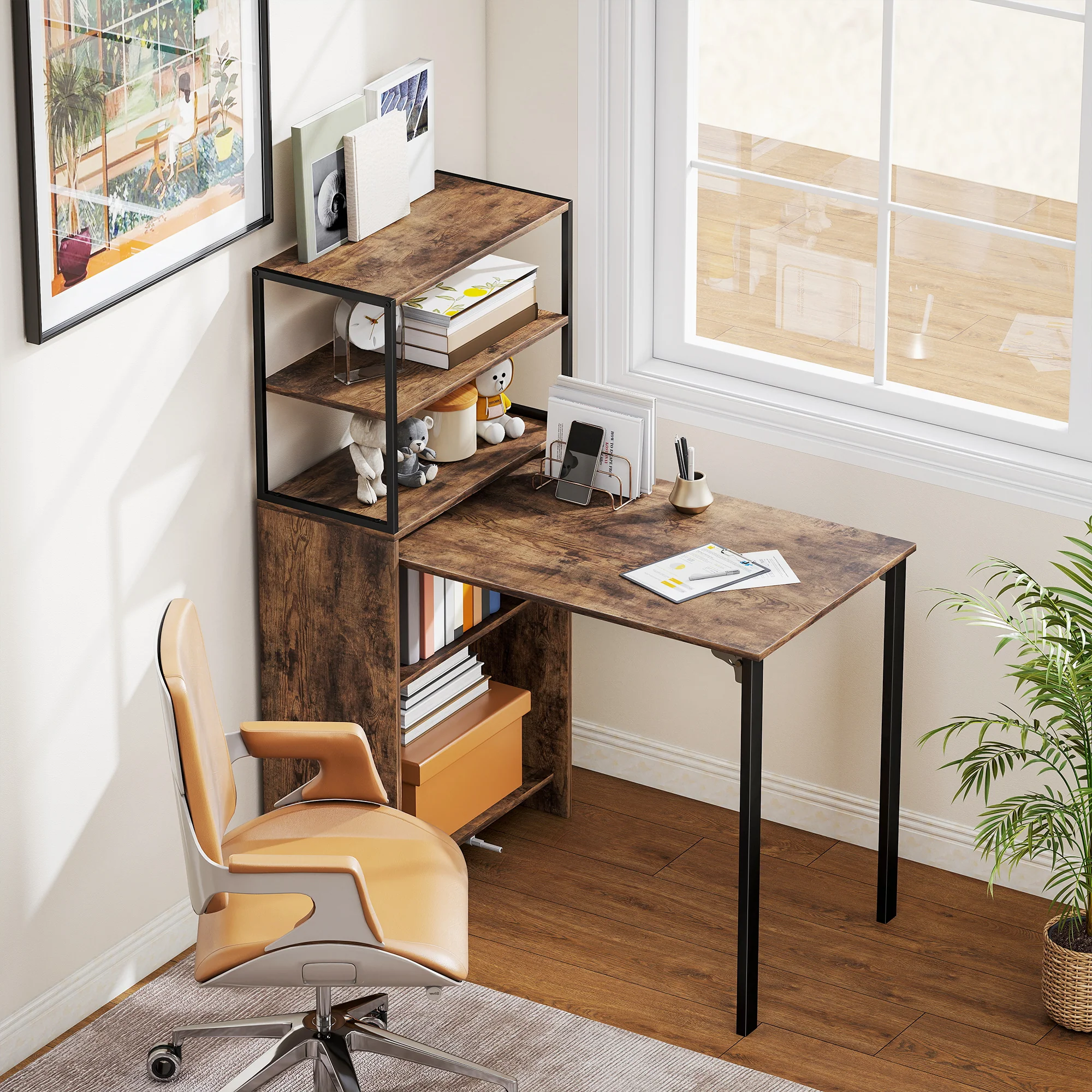 HOMCOM Foldable Computer Desk, Office Desk for Small Spaces, Rustic Brown - Image 8