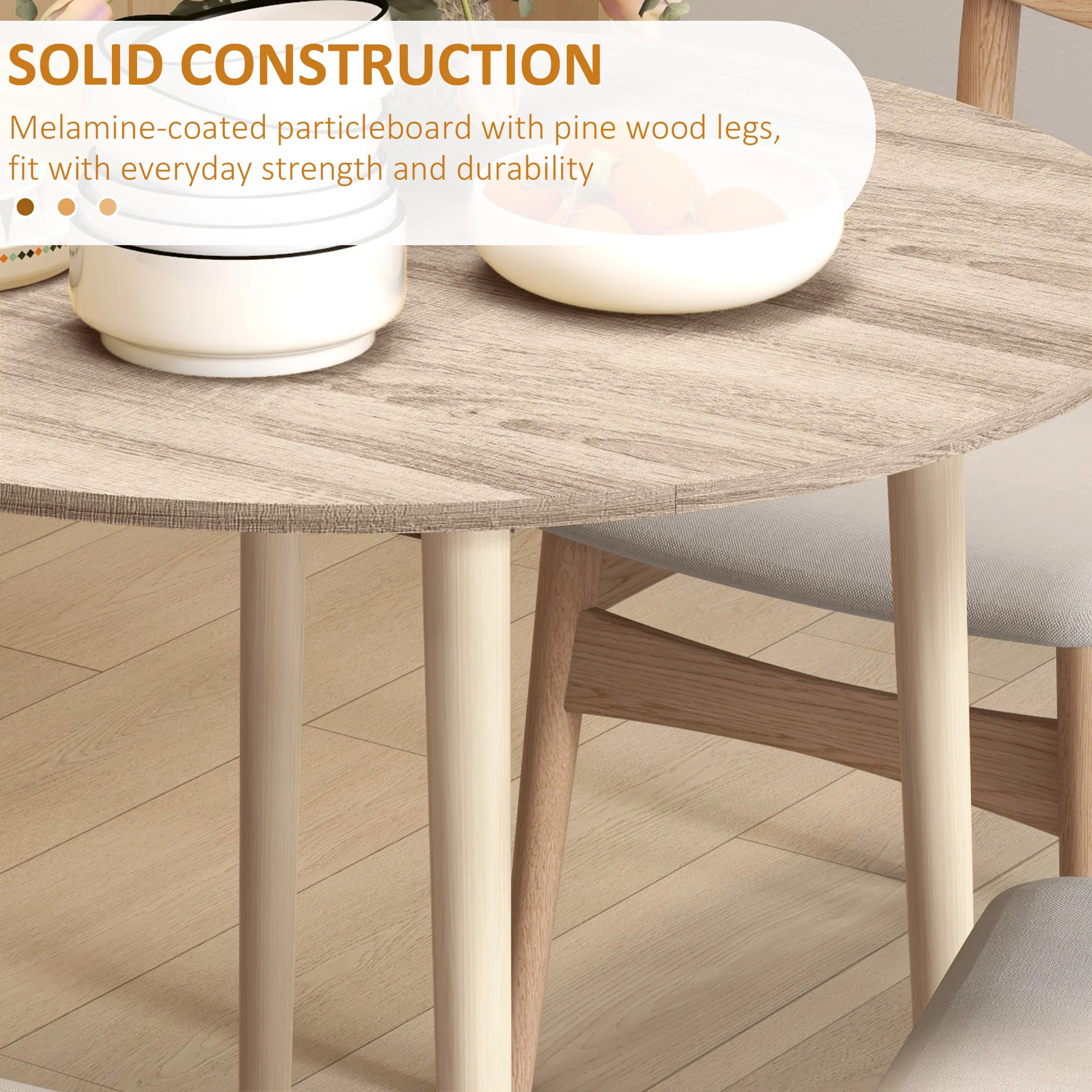 HOMCOM Foldable Dining Table, Round Drop Leaf Table, Wood Legs, Natural - Image 6