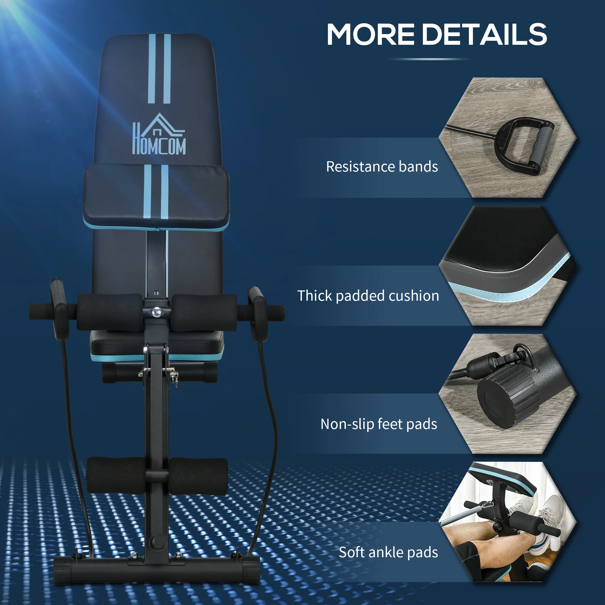 HOMCOM Foldable Dumbbell Bench Weight Training 7 Incline Adjustable, Blue - Image 8
