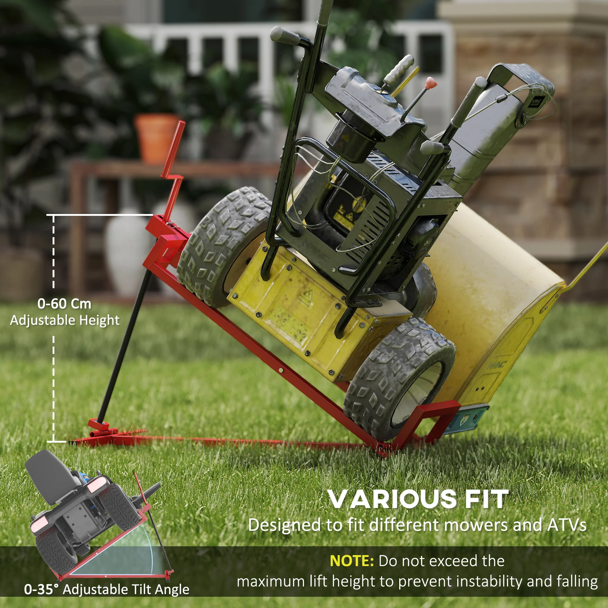 HOMCOM Foldable Ride On Lawn Mower Lift, 400 kg Telescopic Maintenance Jack - Image 4