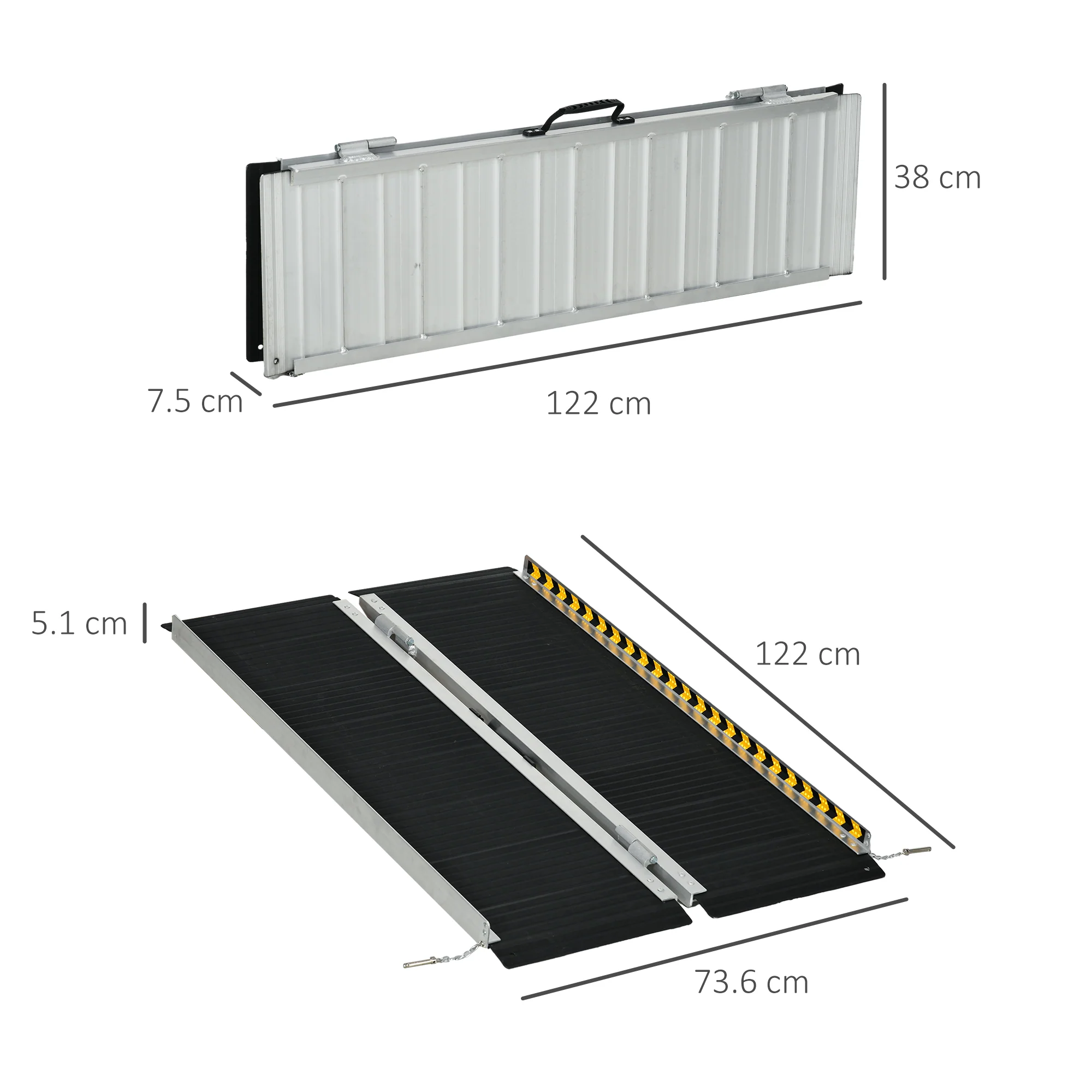 HOMCOM Folding Aluminium Wheelchair Ramp 122x73cm 272KG Capacity For Home - Image 5