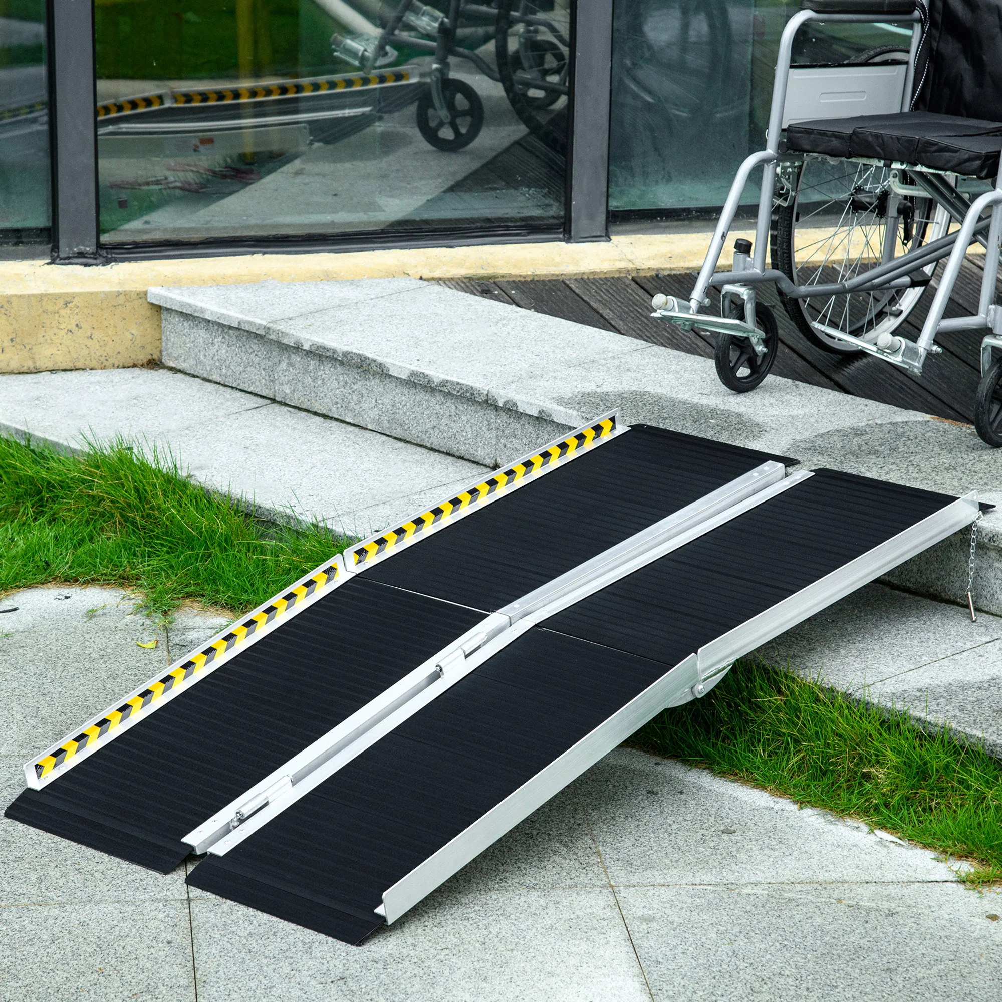 HOMCOM Folding Aluminium Wheelchair Ramp 152x73cm 272KG Capacity For Home - Image 2