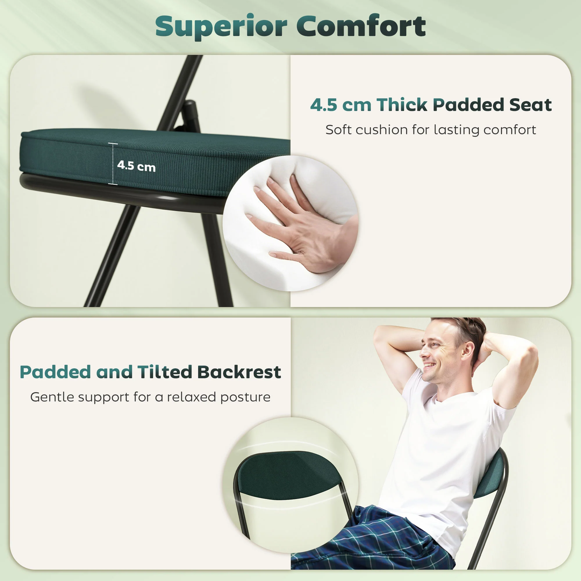HOMCOM Folding Chairs Set Of 4 With Cushioned Seat, Steel Frame - Image 3
