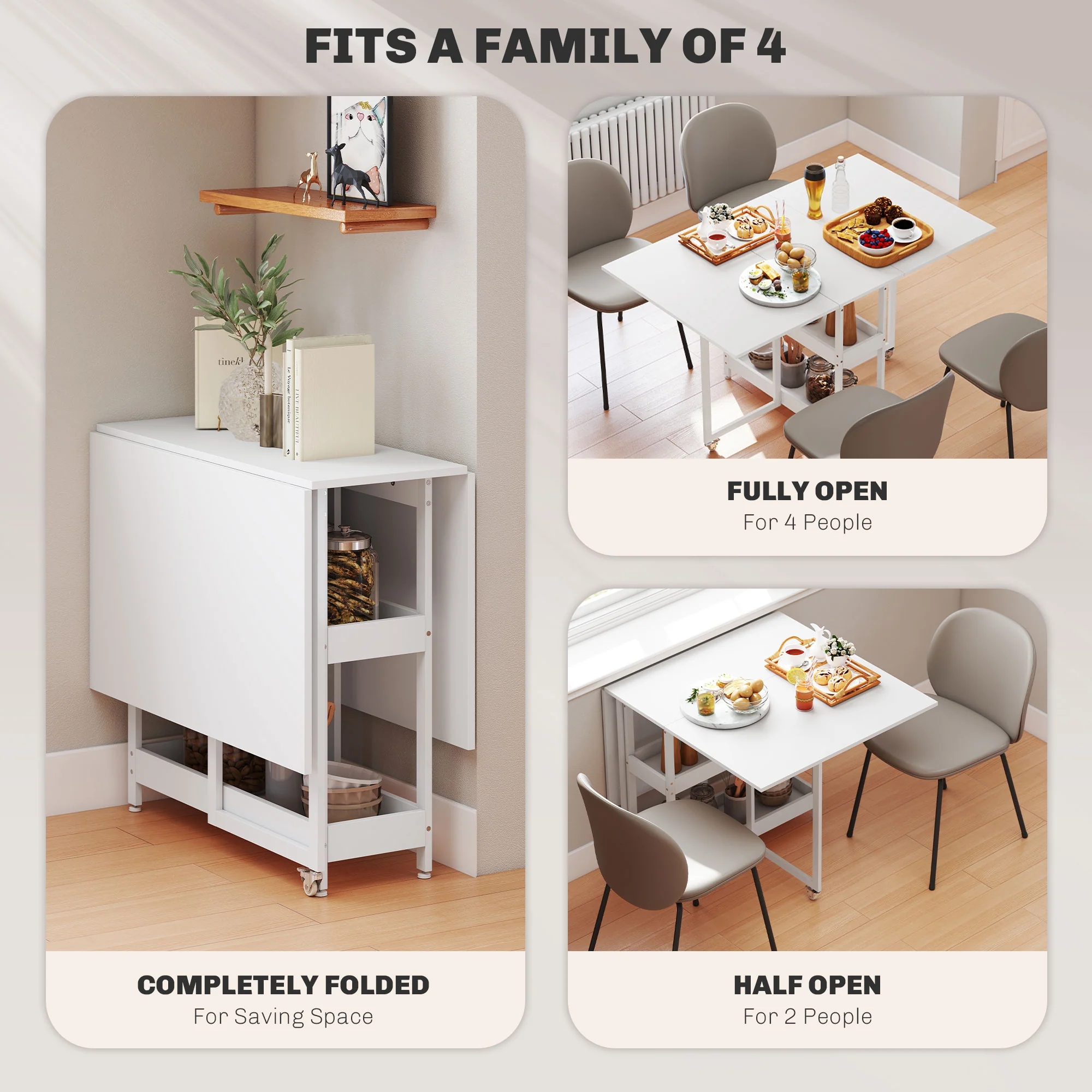 HOMCOM Folding Dining Table, Drop Leaf Table With Open Compartments - Image 12