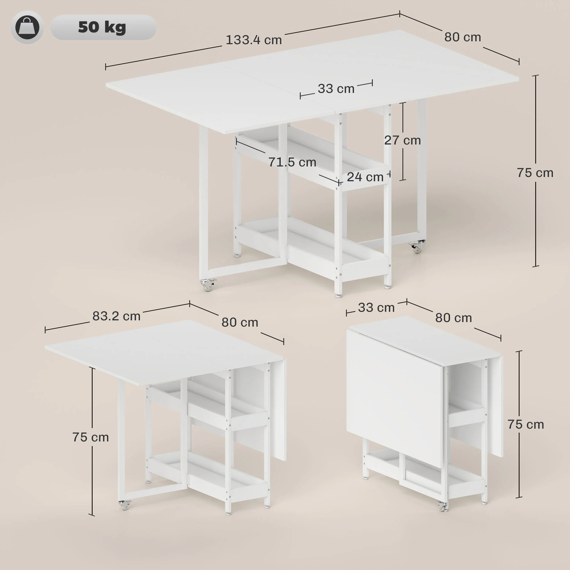 HOMCOM Folding Dining Table, Drop Leaf Table With Open Compartments - Image 14