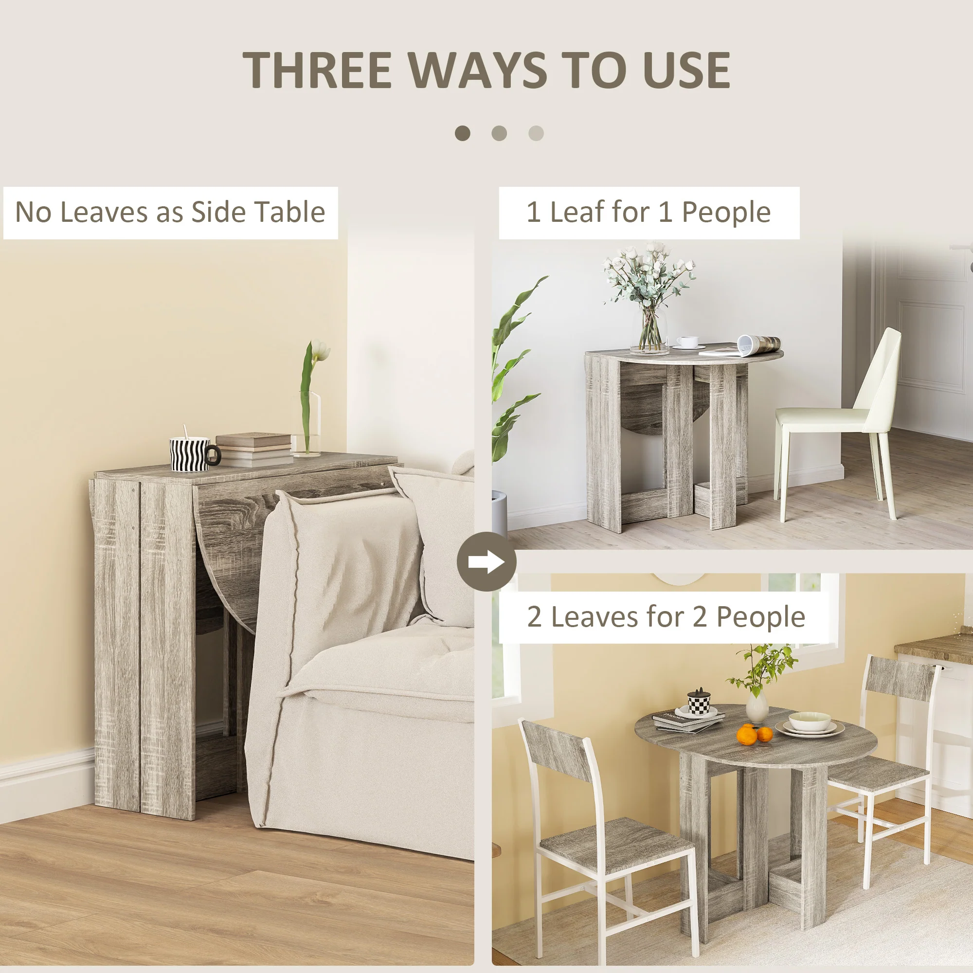 HOMCOM Folding Dining Table Foldable Drop Leaf Dinner Table For Kitchen Grey - Image 3