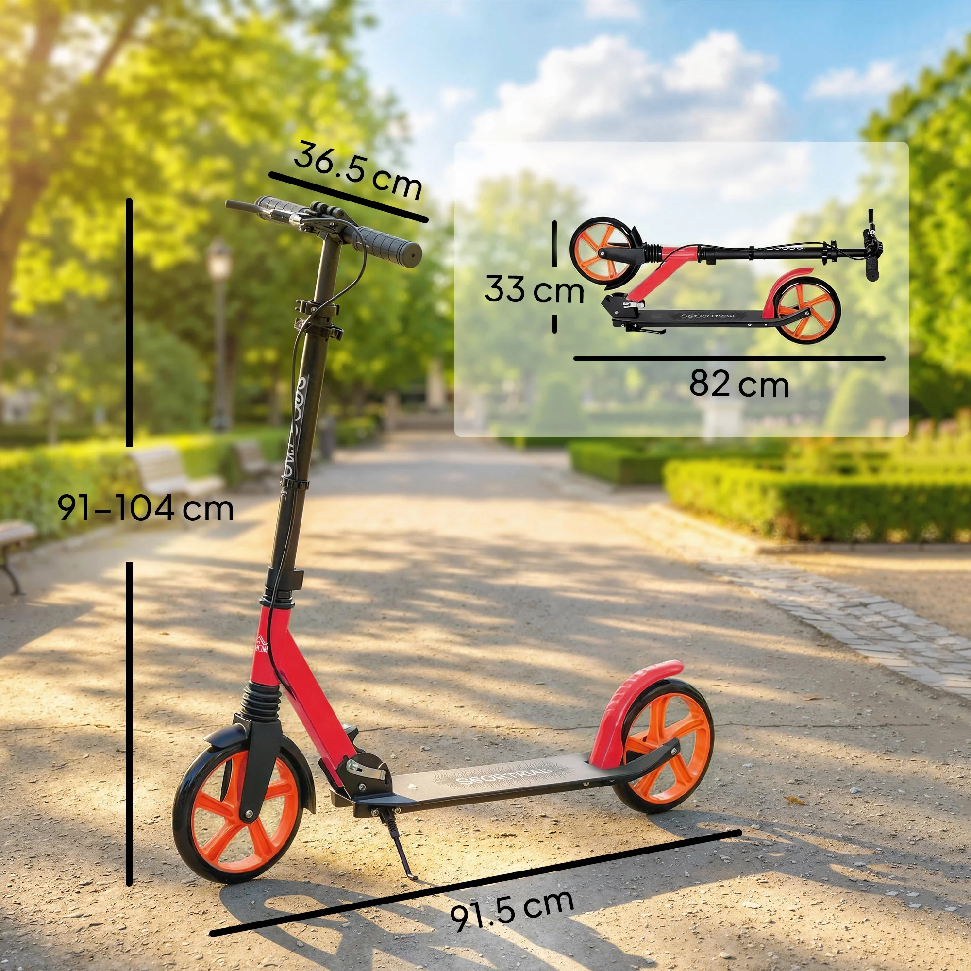 HOMCOM Folding Kick Scooter For 14+ W/ Adjustable Height, Red - Image 3