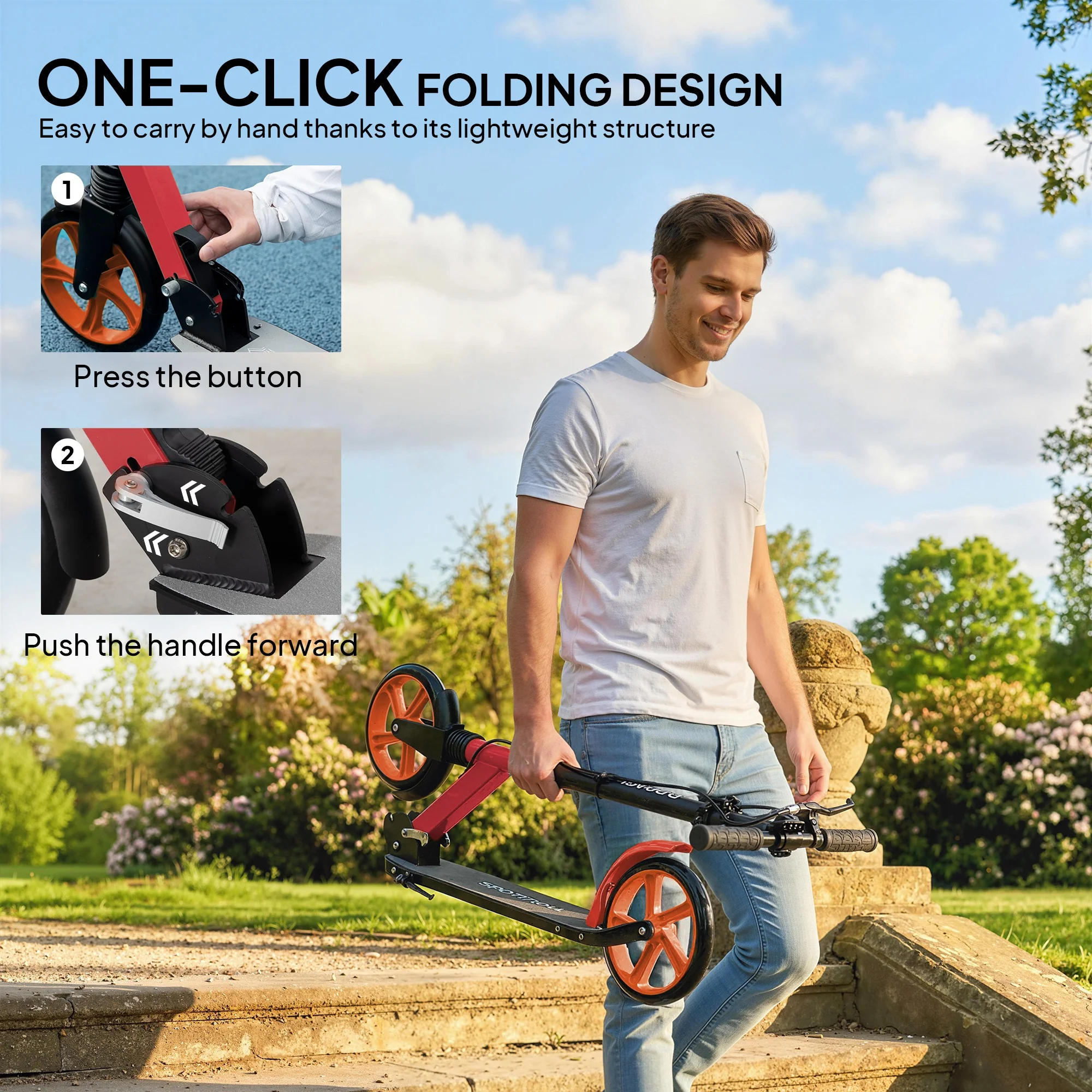 HOMCOM Folding Kick Scooter For 14+ W/ Adjustable Height, Red - Image 5
