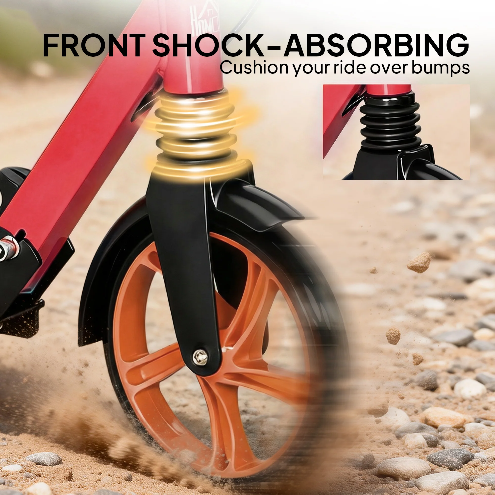 HOMCOM Folding Kick Scooter For 14+ W/ Adjustable Height, Red - Image 7