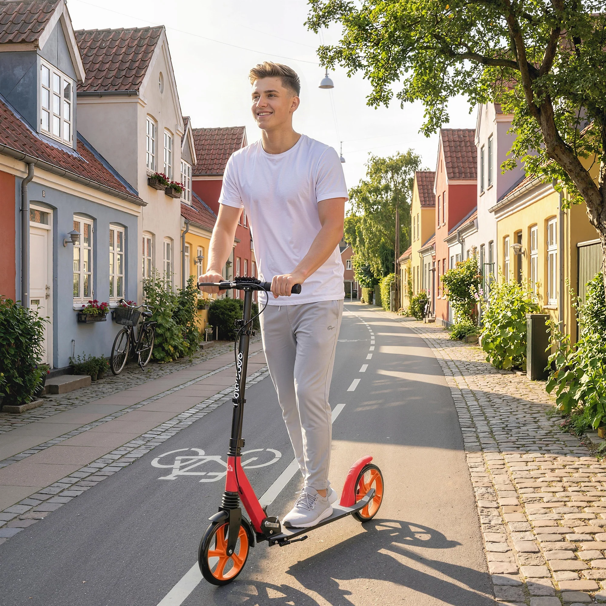 HOMCOM Folding Kick Scooter For 14+ W/ Adjustable Height, Red - Image 9