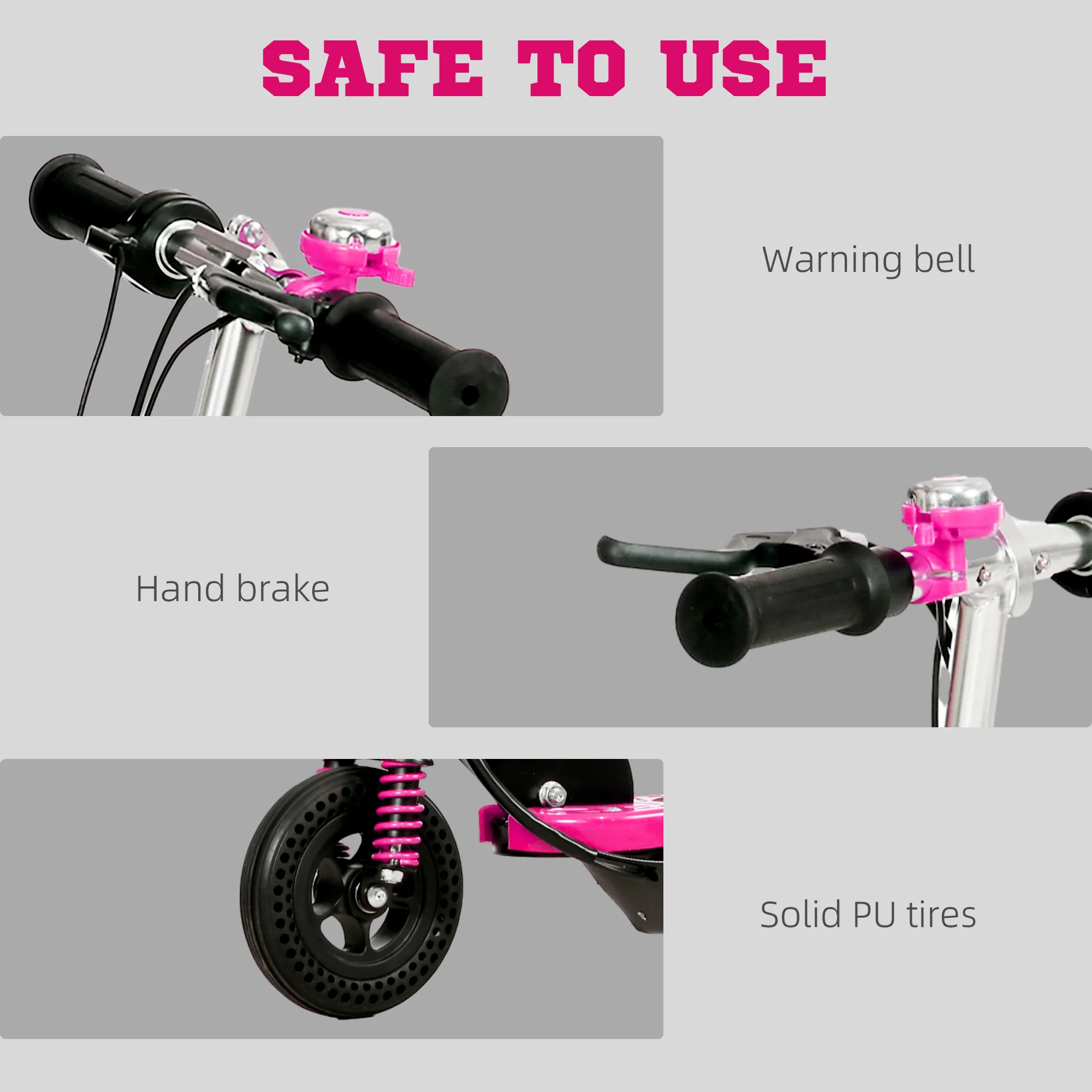 HOMCOM Folding Ride On Powered Scooter W/ Warning Bell For Age 4-14 Years - Red/Pink - Image 15
