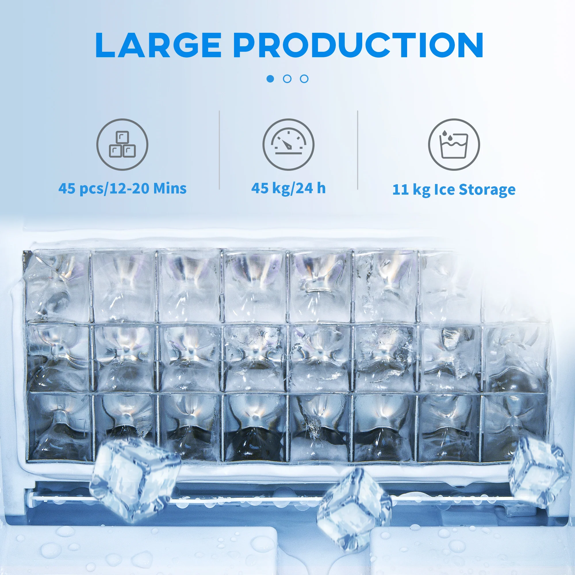 HOMCOM Freestanding Ice Machine With 45kg/24H Capacity, Commercial Ice Maker - Image 3