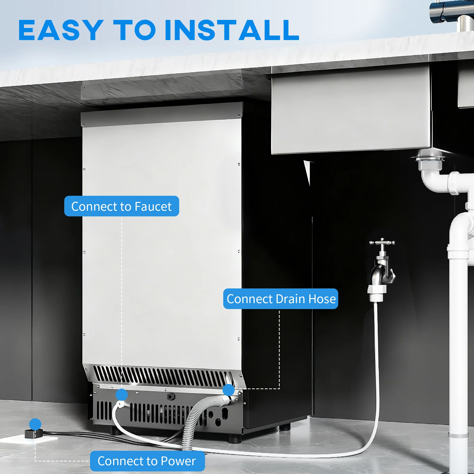 HOMCOM Freestanding Ice Machine With 45kg/24H Capacity, Commercial Ice Maker - Image 7