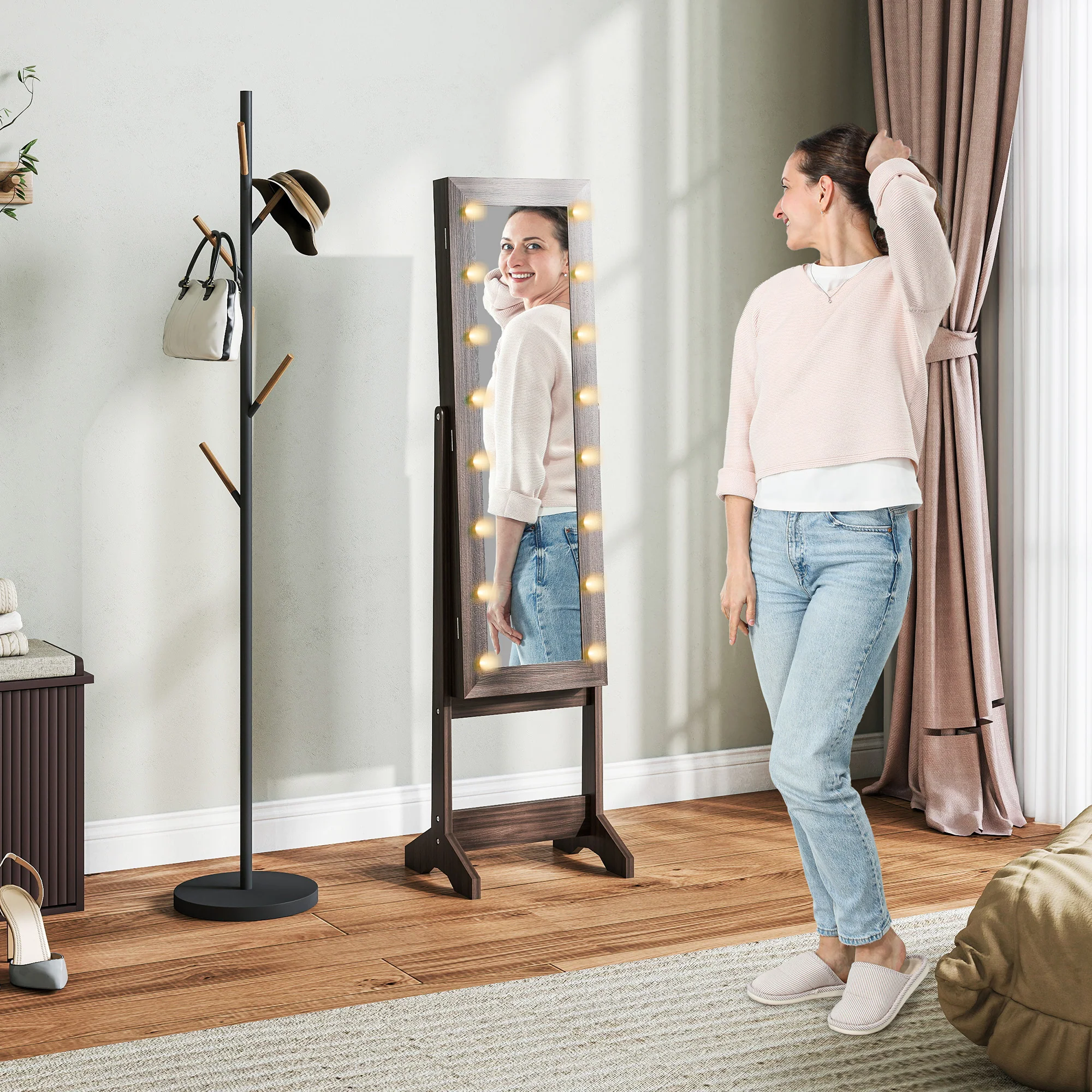 HOMCOM Freestanding LED Mirrored Jewelry Cabinet - Image 2