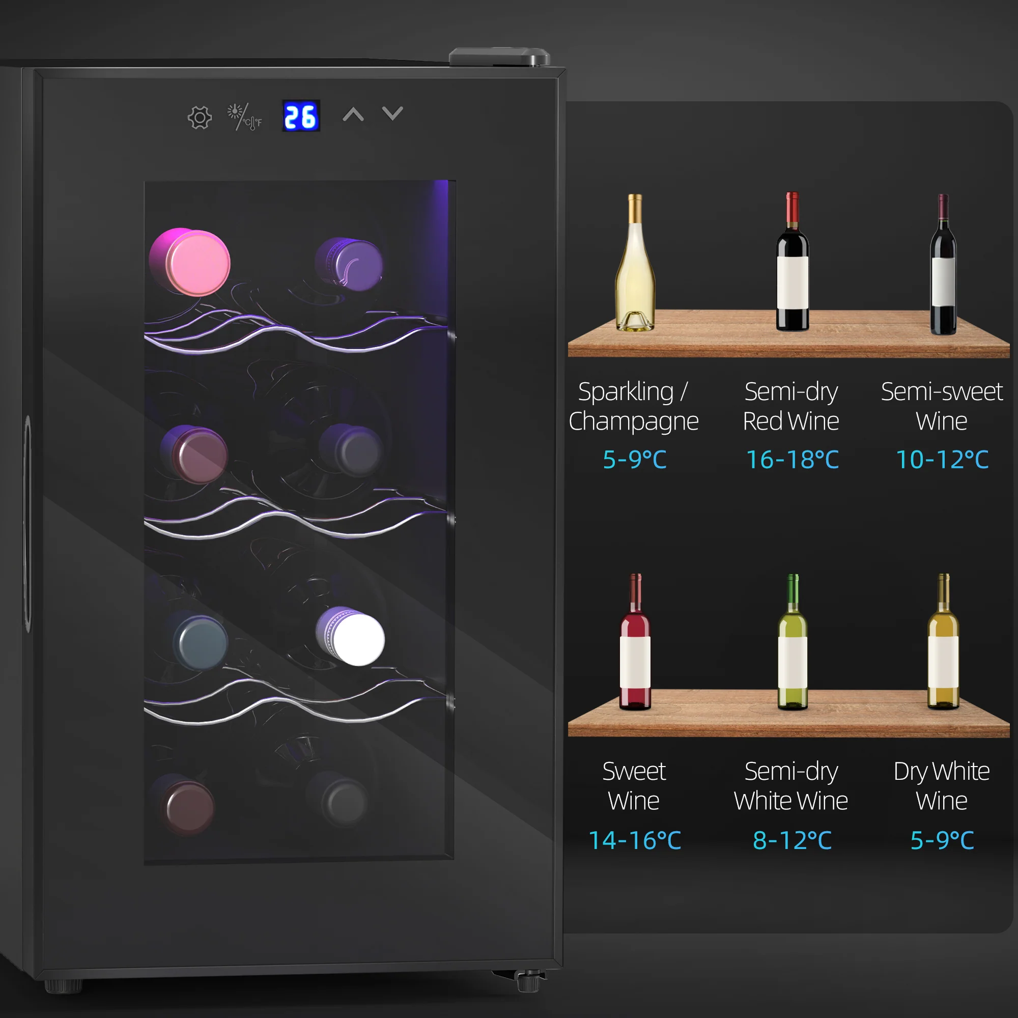 HOMCOM Freestanding Wine Cooler Fridge With 8 Bottle, 21 Litre Capacity - Image 9