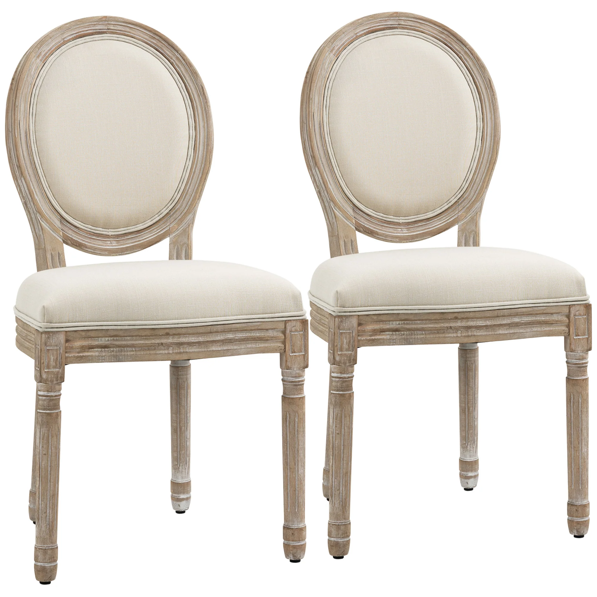 HOMCOM French-Style Dining Chairs Set Of 2 With Linen Upholstery, Cream