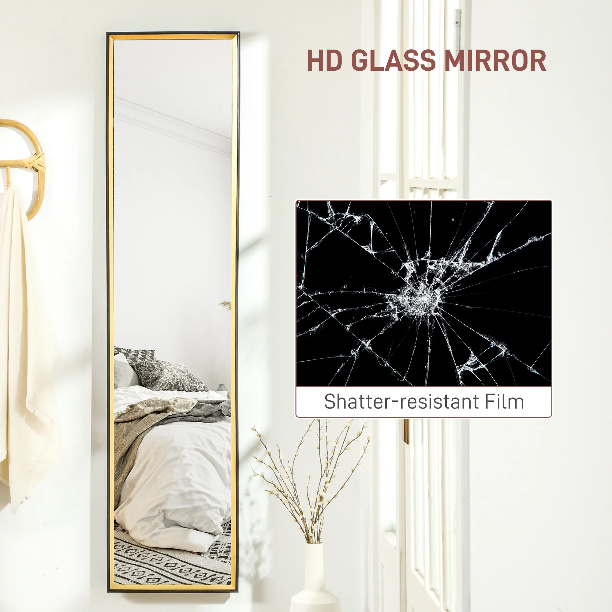 HOMCOM Full Length Mirror Wall Mount Leaning Standing Mirror, Black - Image 7