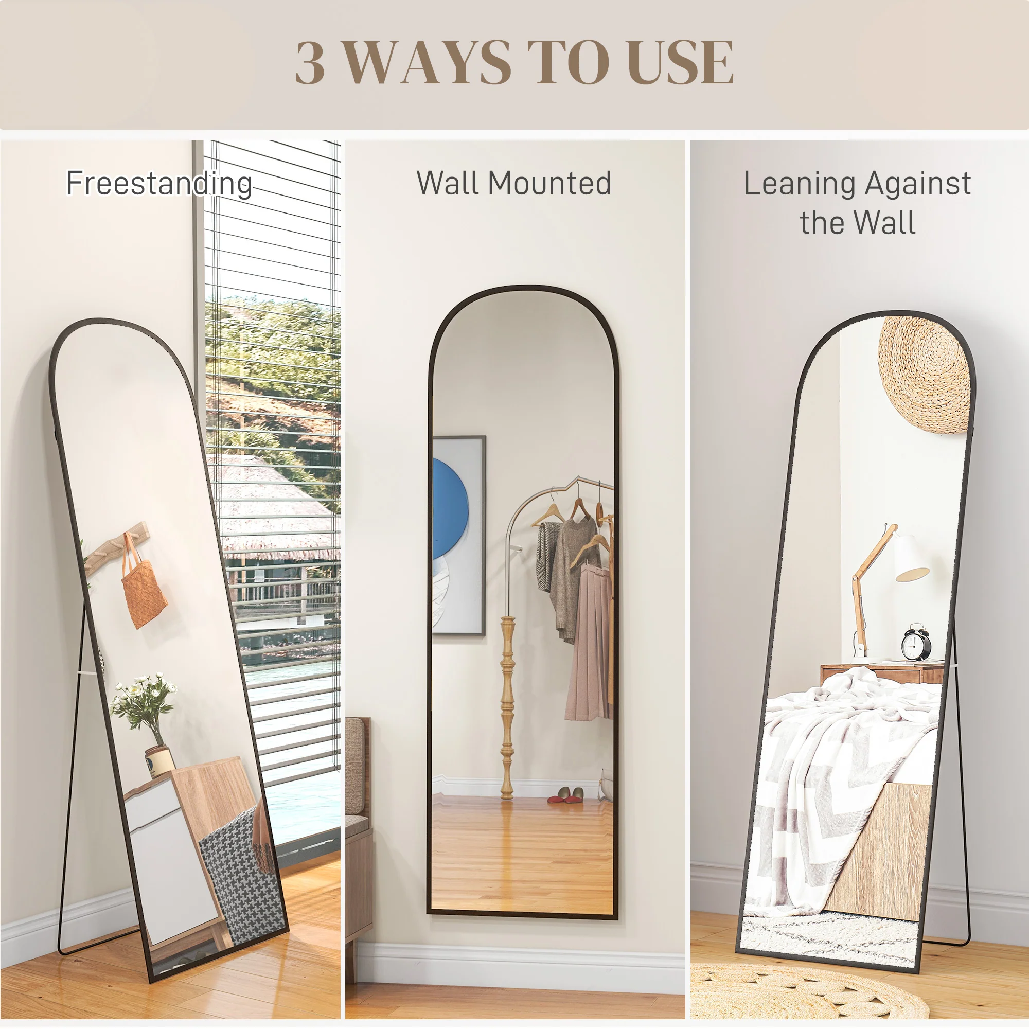 HOMCOM Full Length Mirror With Aluminium Alloy Frame Hanging Or Leaning Black - Image 7