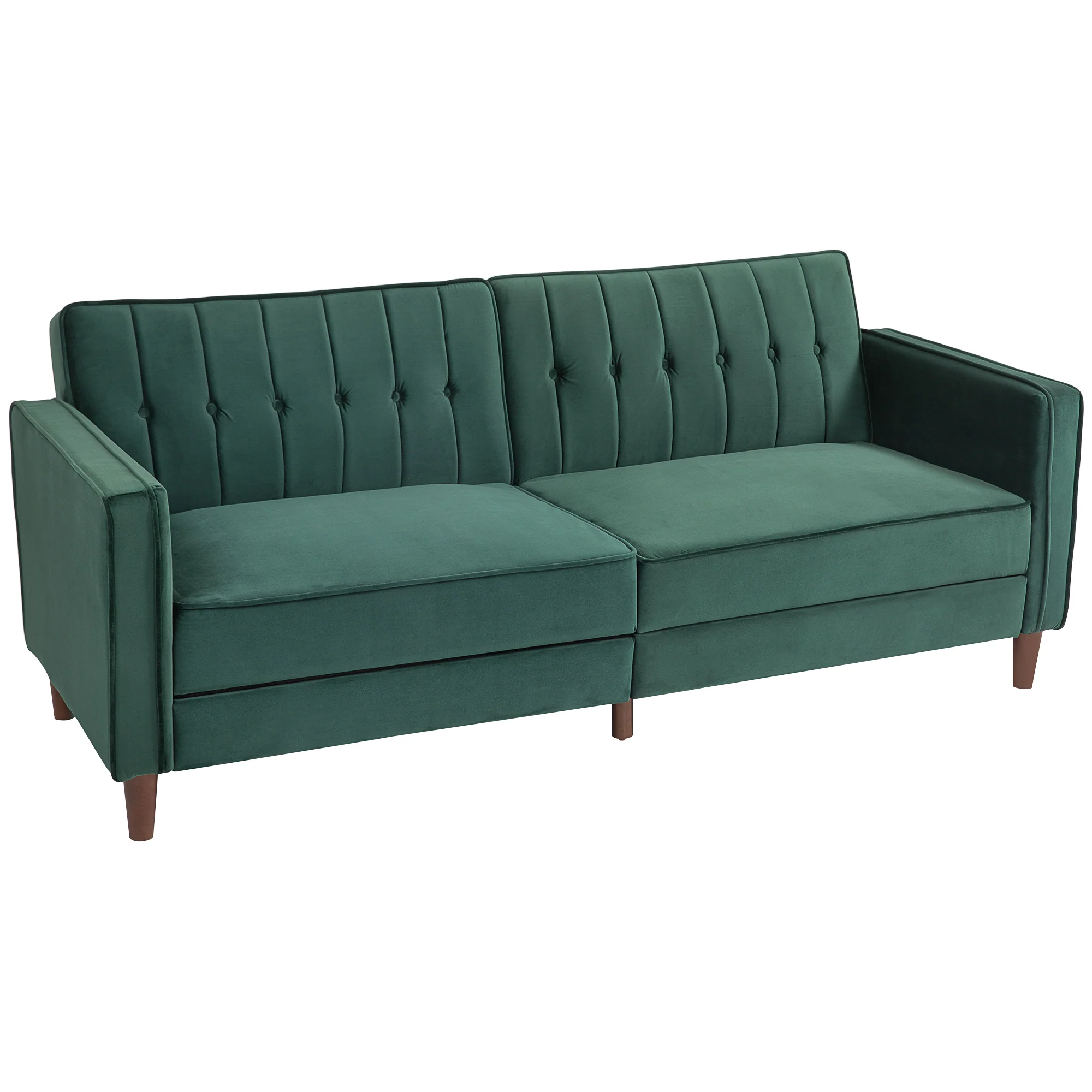 HOMCOM Green Convertible Sofa Futon Velvet-Touch Tufted Couch Sofa Bed - Image 11