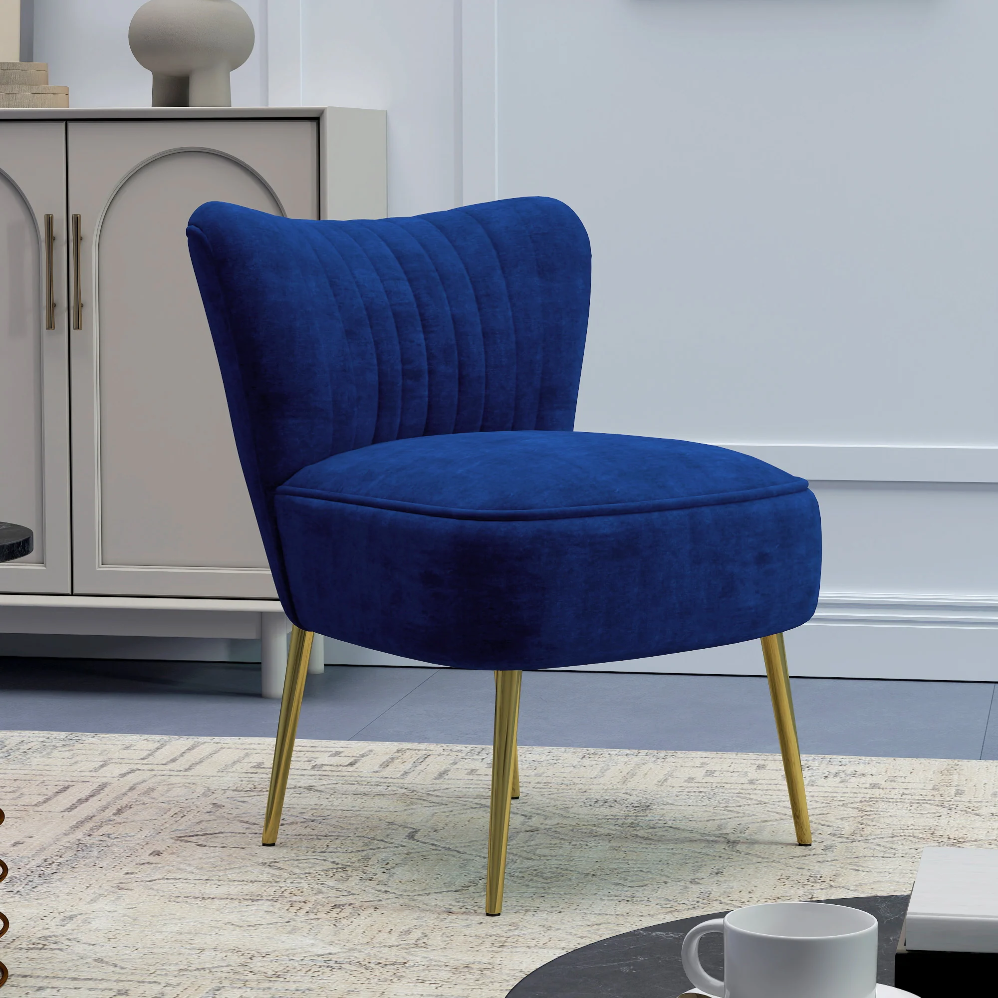 HOMCOM Accent Chair Wingback Armless Chair For Bedroom - Image 11