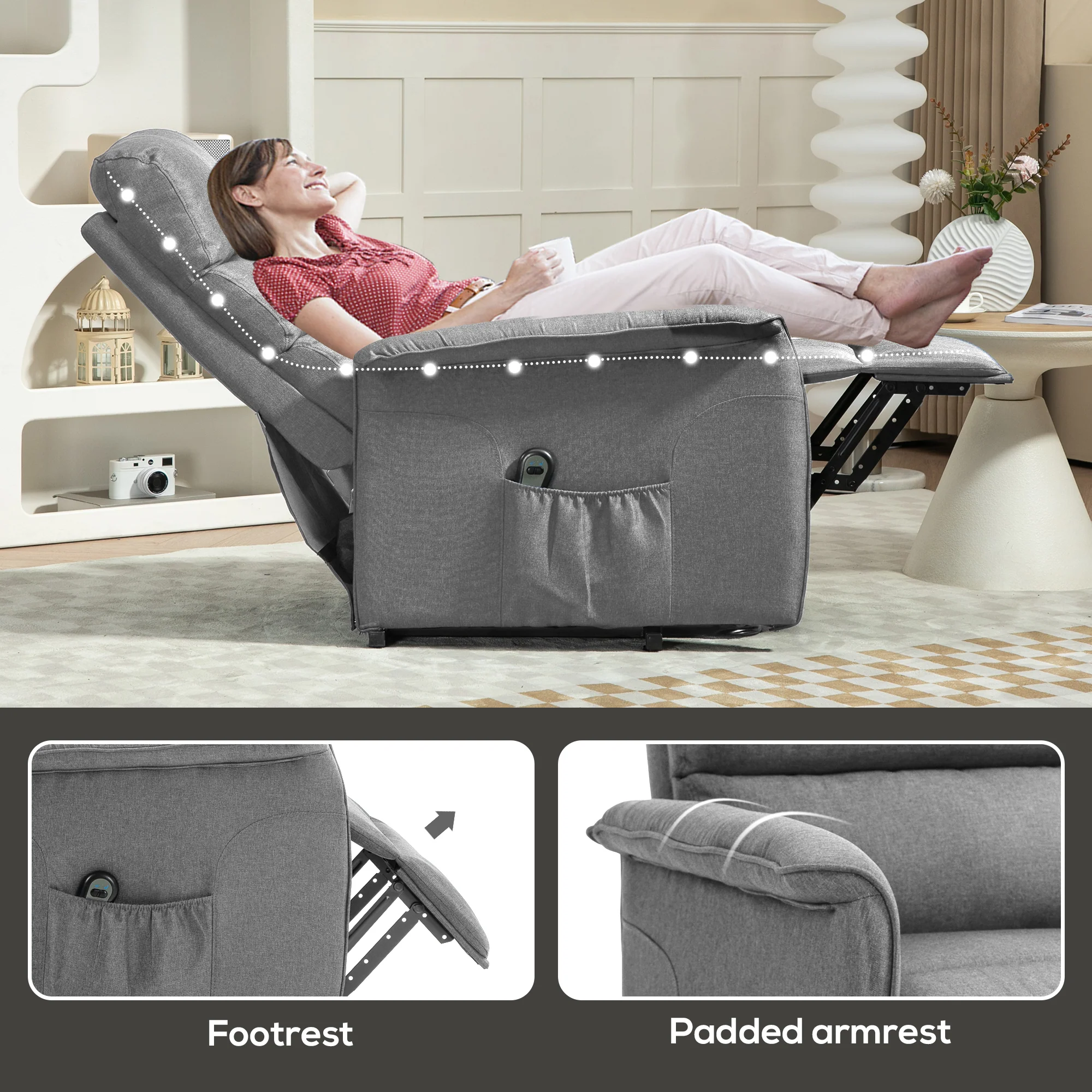 HOMCOM Grey Power Lift Recliner Electric Reclining Chair With Remote - Image 27
