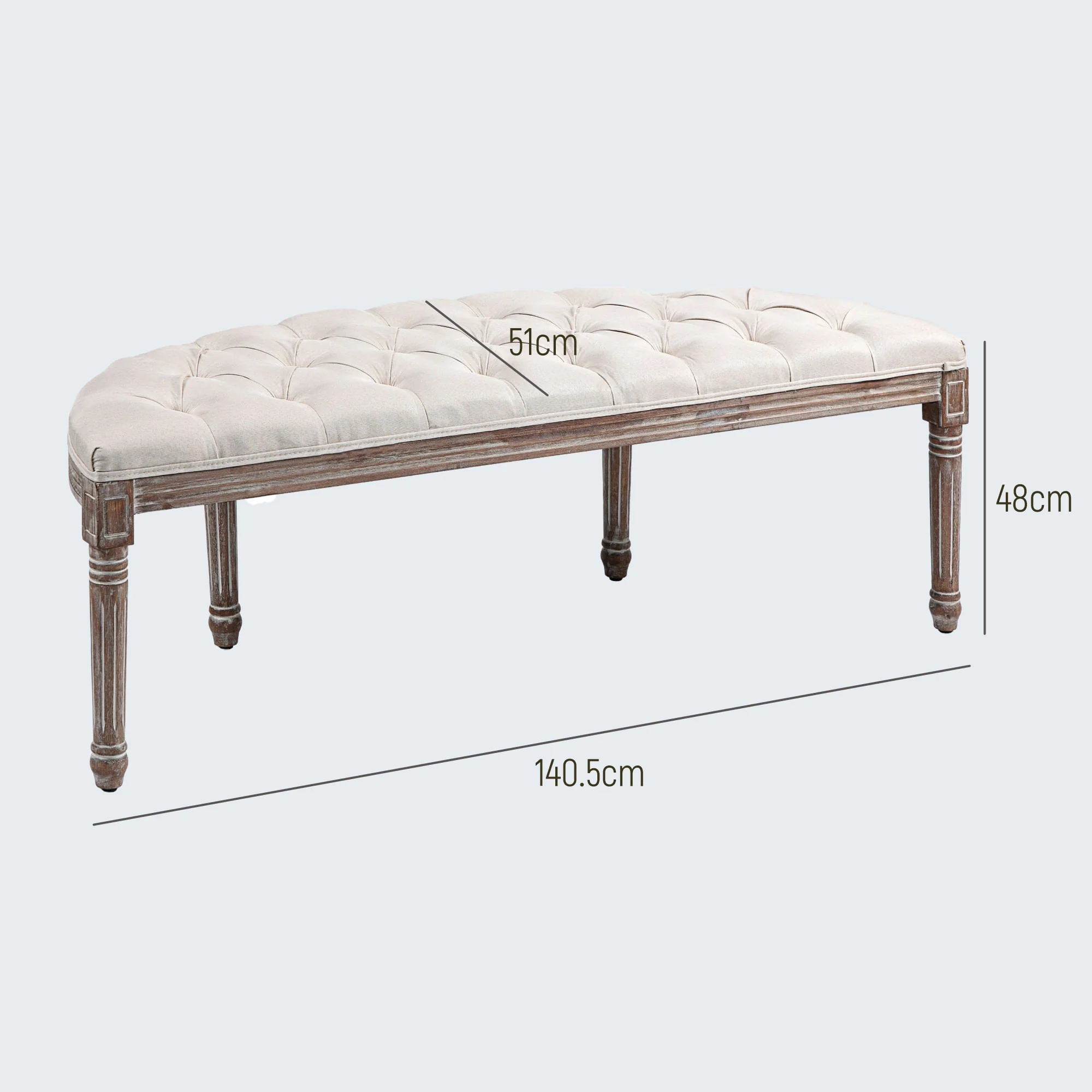 HOMCOM Half-Circle End Bench Ottoman Footstool Button Tufting Padded Seat Cream - Image 5