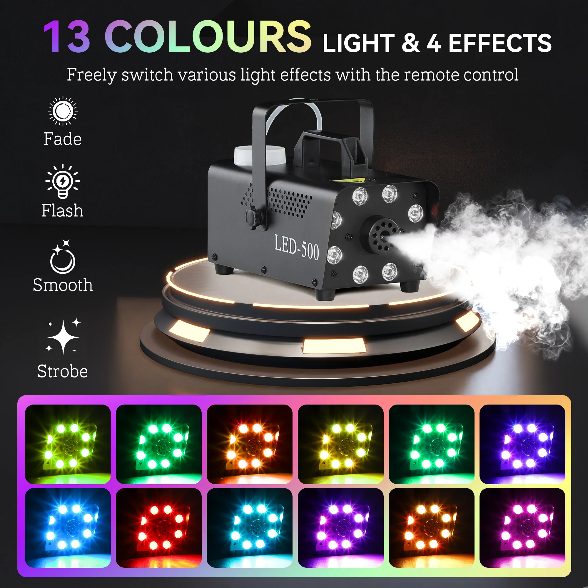 HOMCOM Halloween Fog Machine with 13 LED Colours and 4 Effects, 450W 2000CFM - Image 3