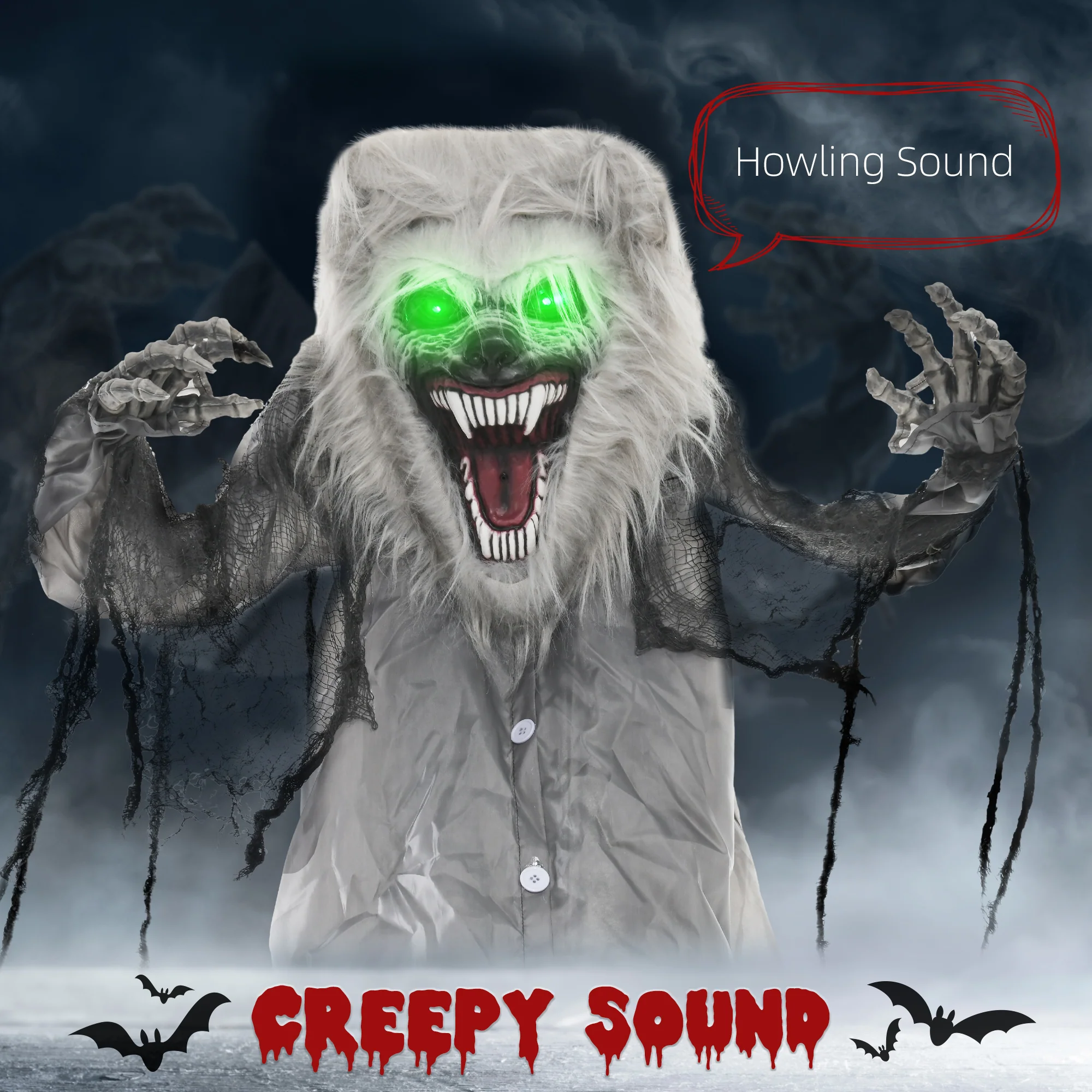 HOMCOM Halloween Skeleton Werewolf Animatronic Prop with Light Up Eyes - Image 4
