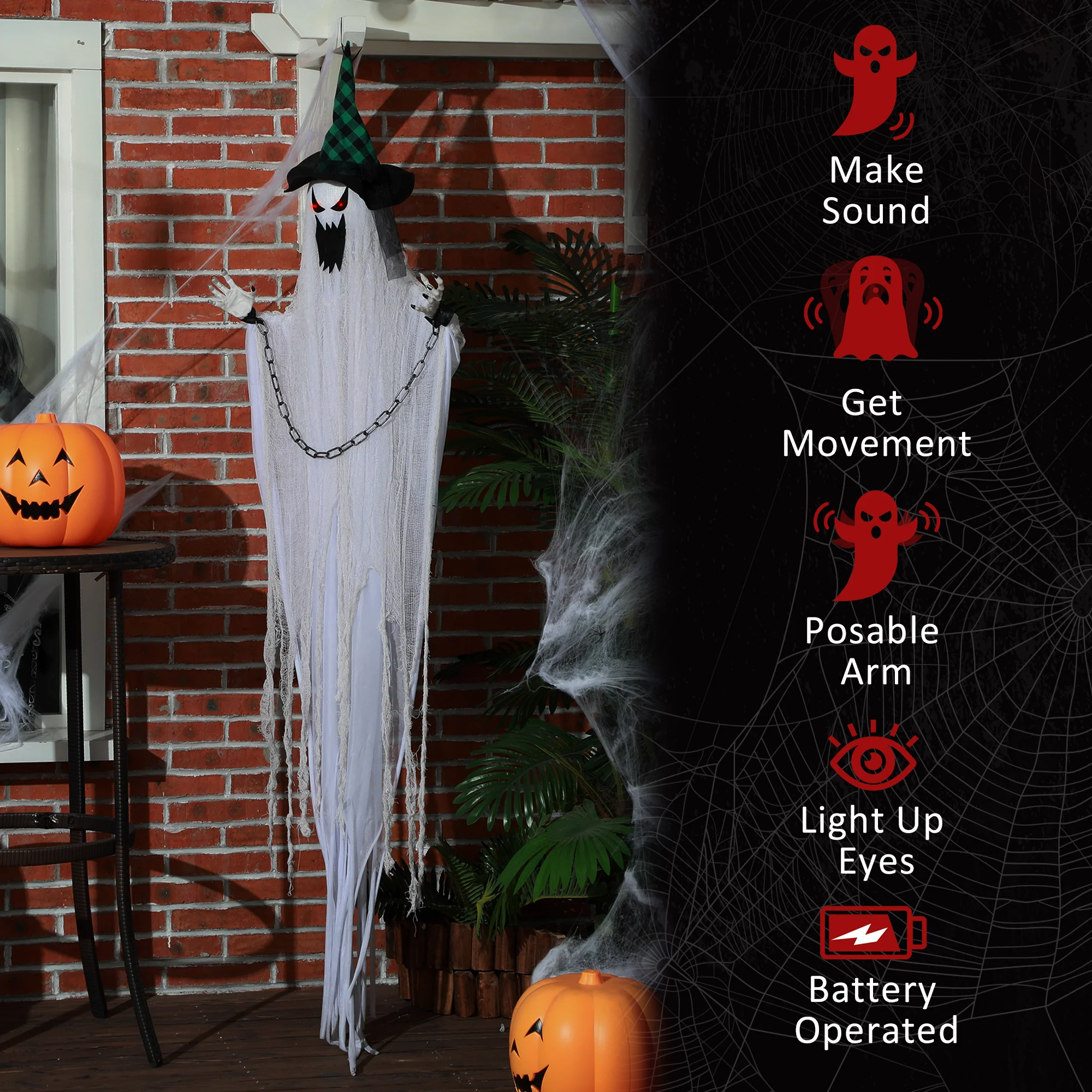 HOMCOM Hanging Halloween Ghost Animatronic Prop for Indoor Outdoor - Image 7