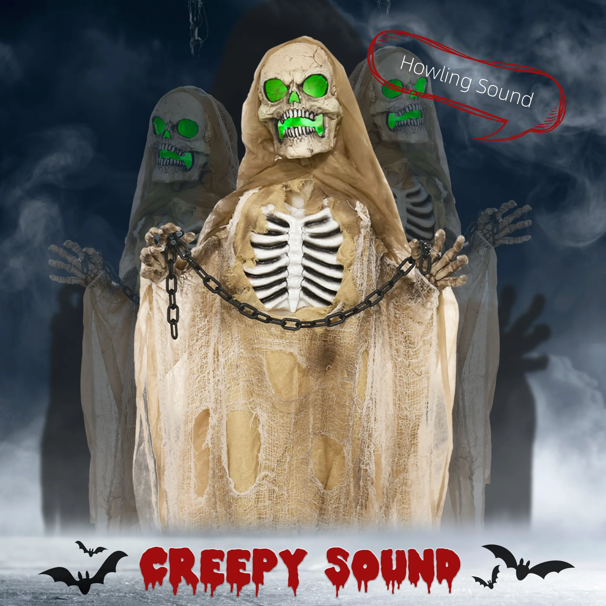 HOMCOM Hanging Halloween Skeleton Animatronic Prop for Indoor Outdoor - Image 4