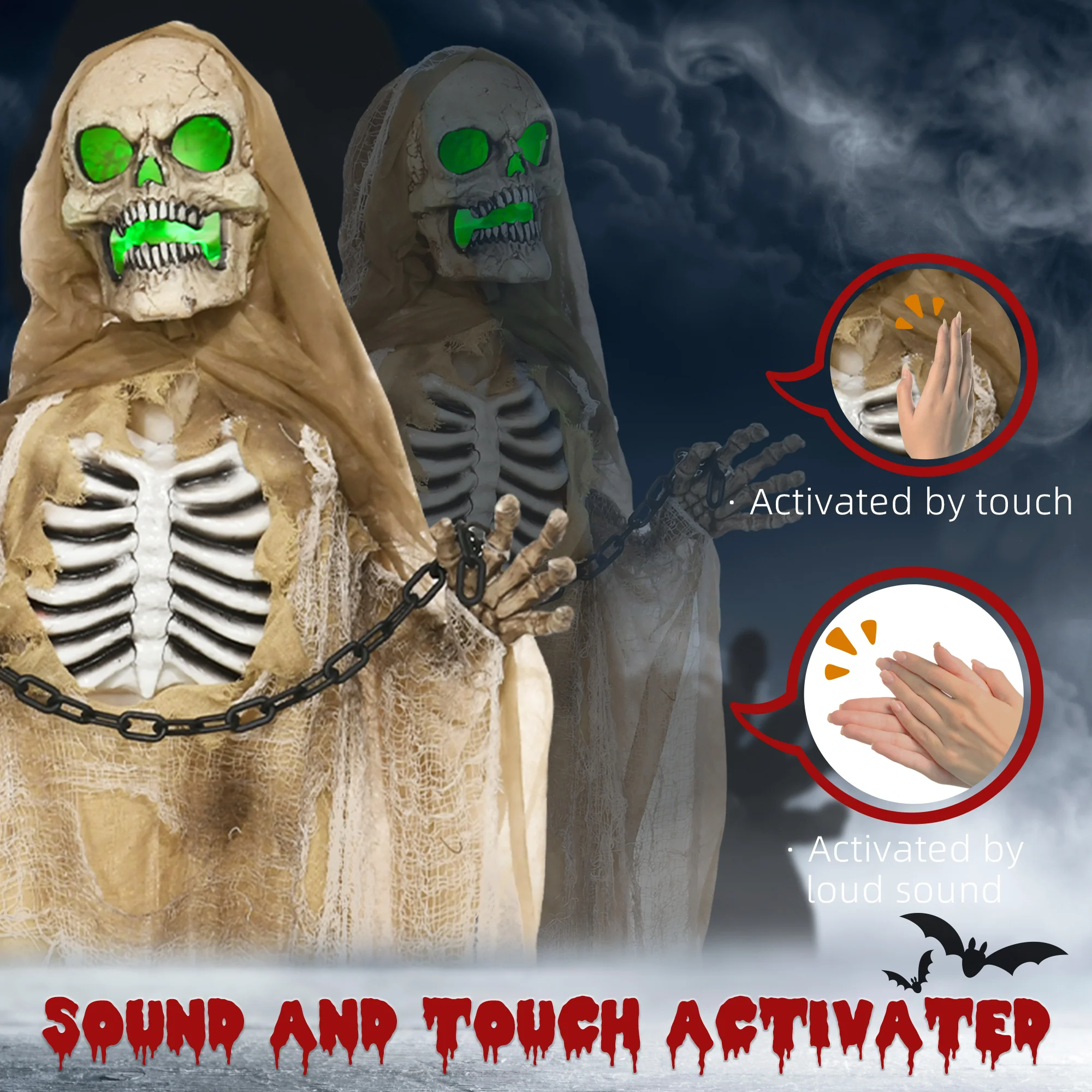 HOMCOM Hanging Halloween Skeleton Animatronic Prop for Indoor Outdoor - Image 6