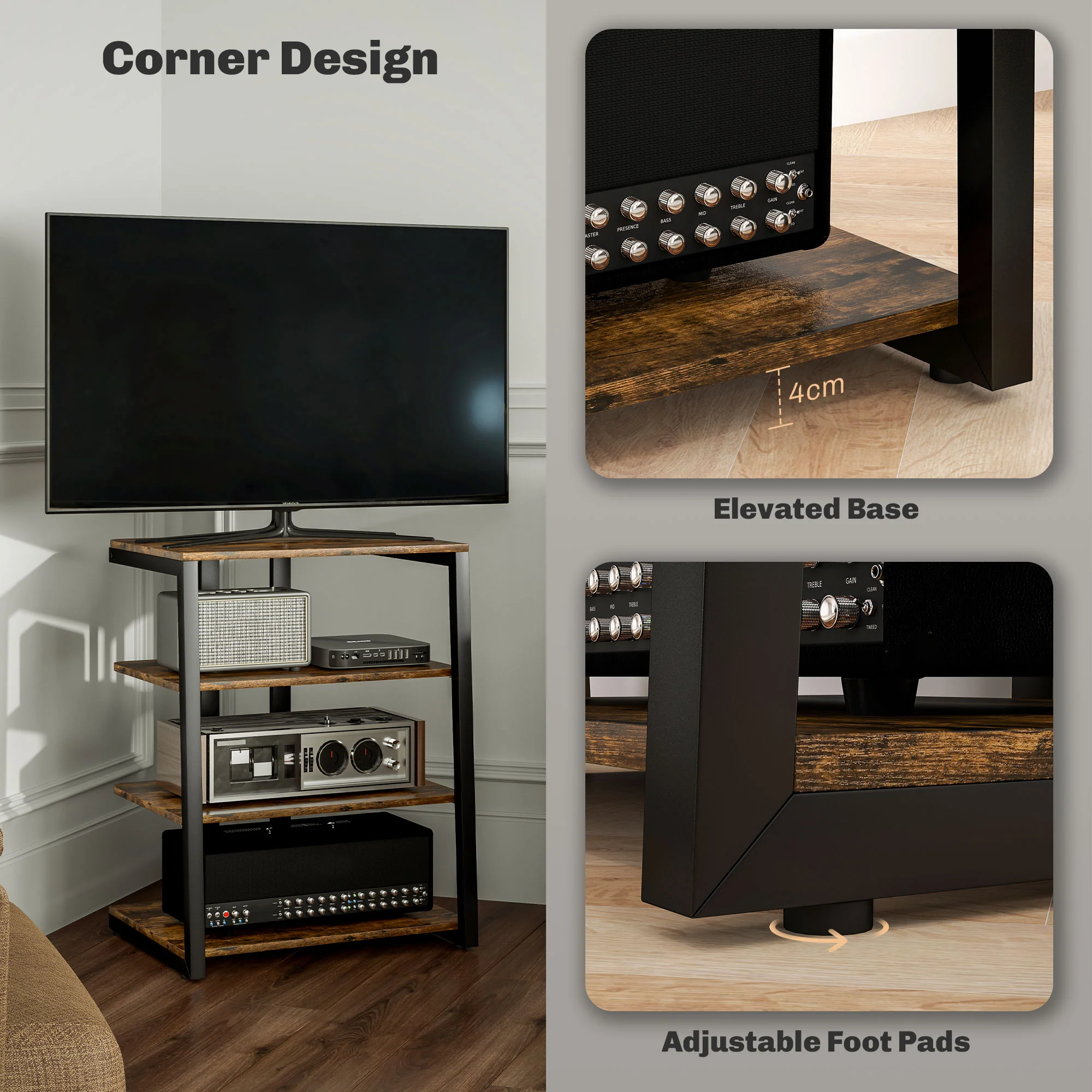 HOMCOM HiFi Rack Stand W/ 4-Tier Record Player Stand - Image 16