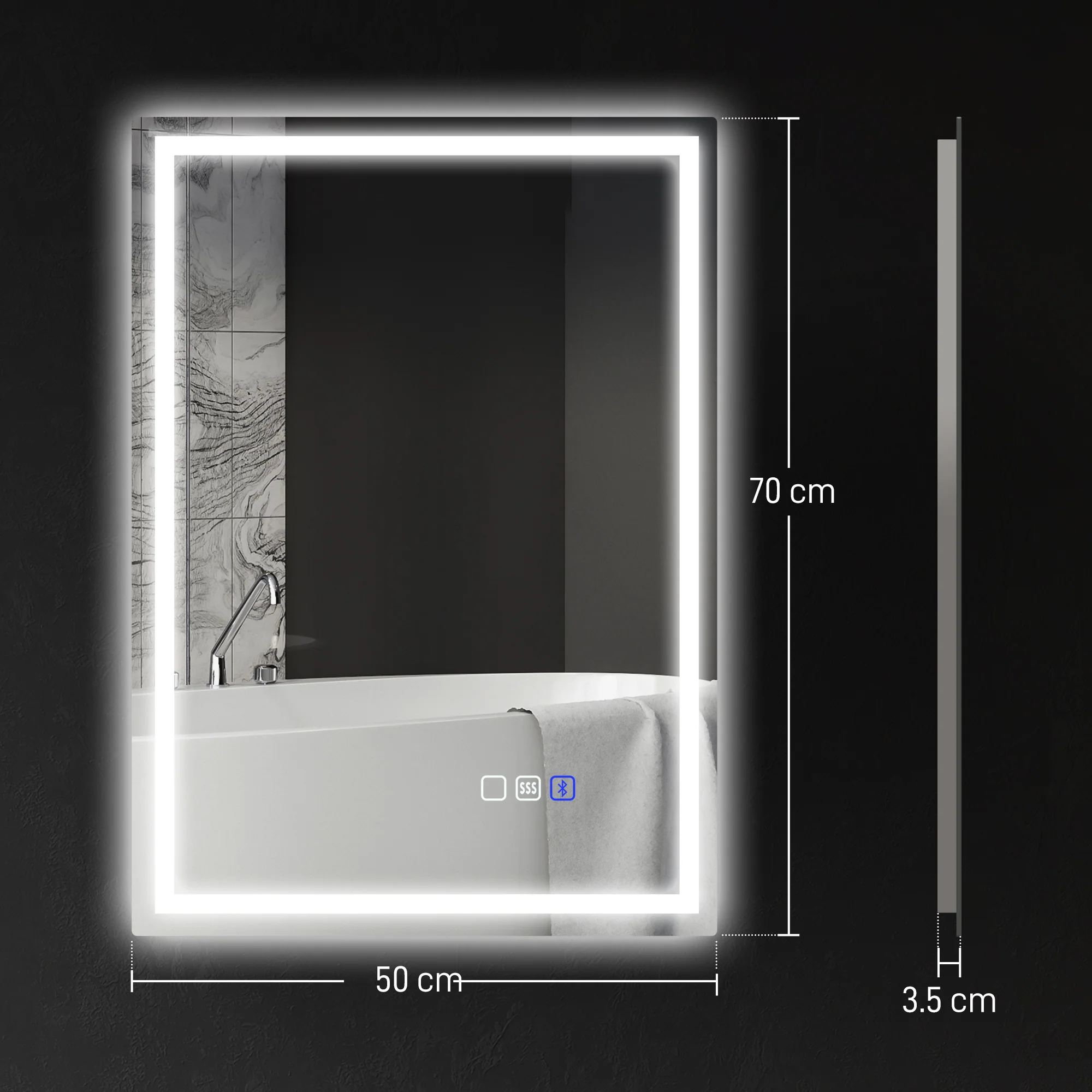 HOMCOM Illuminated Bathroom Mirror With Bluetooth Silver - Image 5