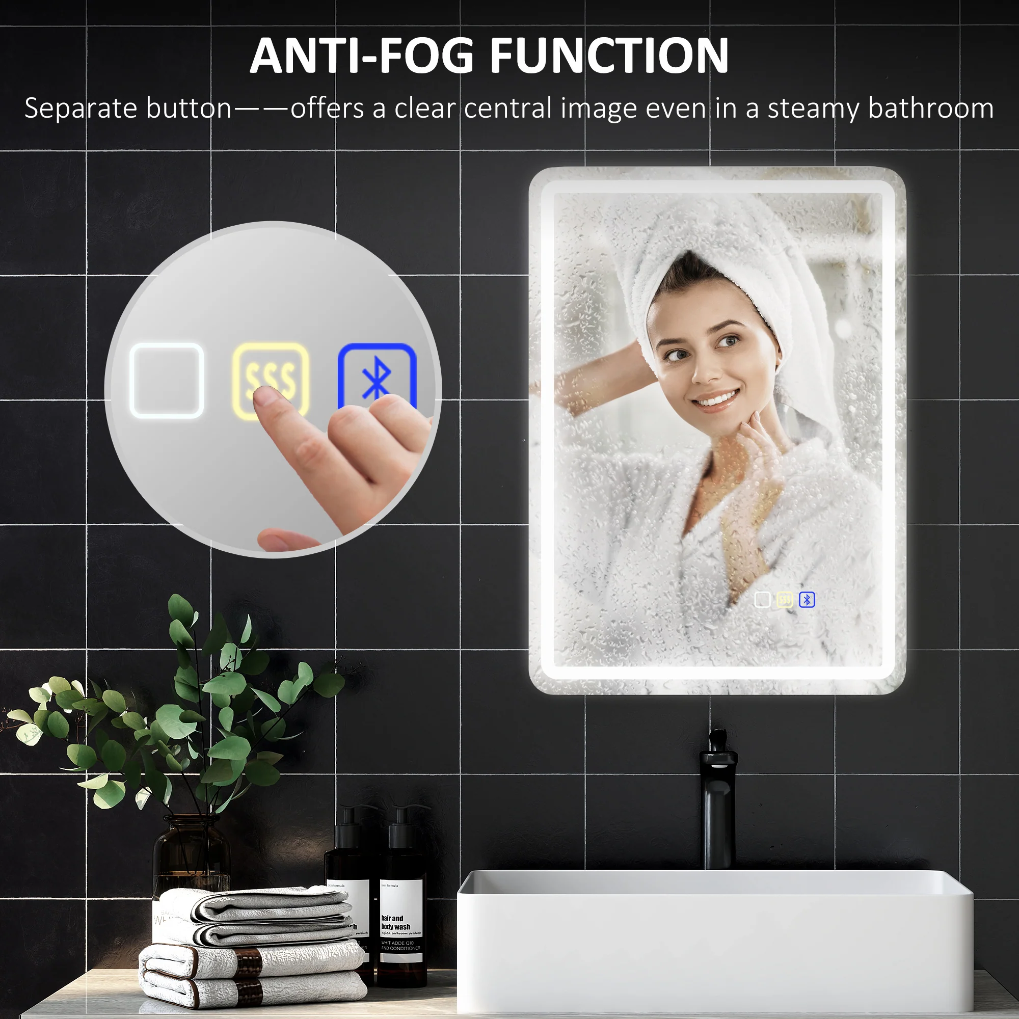 HOMCOM Illuminated Bathroom Mirror With Bluetooth Silver - Image 7
