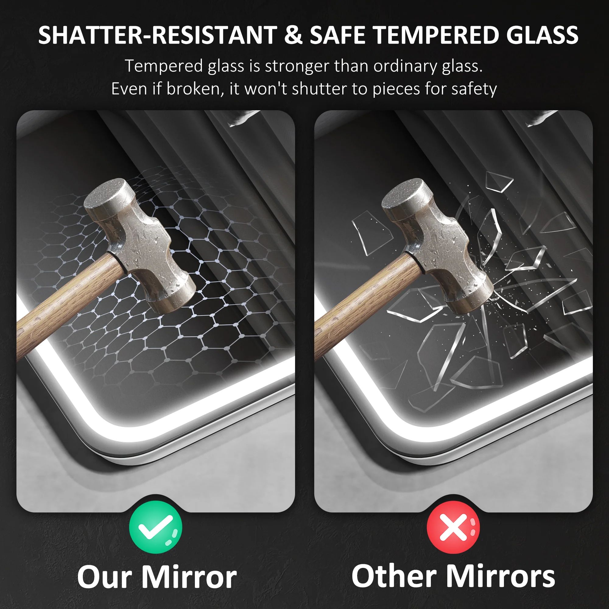 HOMCOM Illuminated Bathroom Mirror With Bluetooth Silver - Image 8