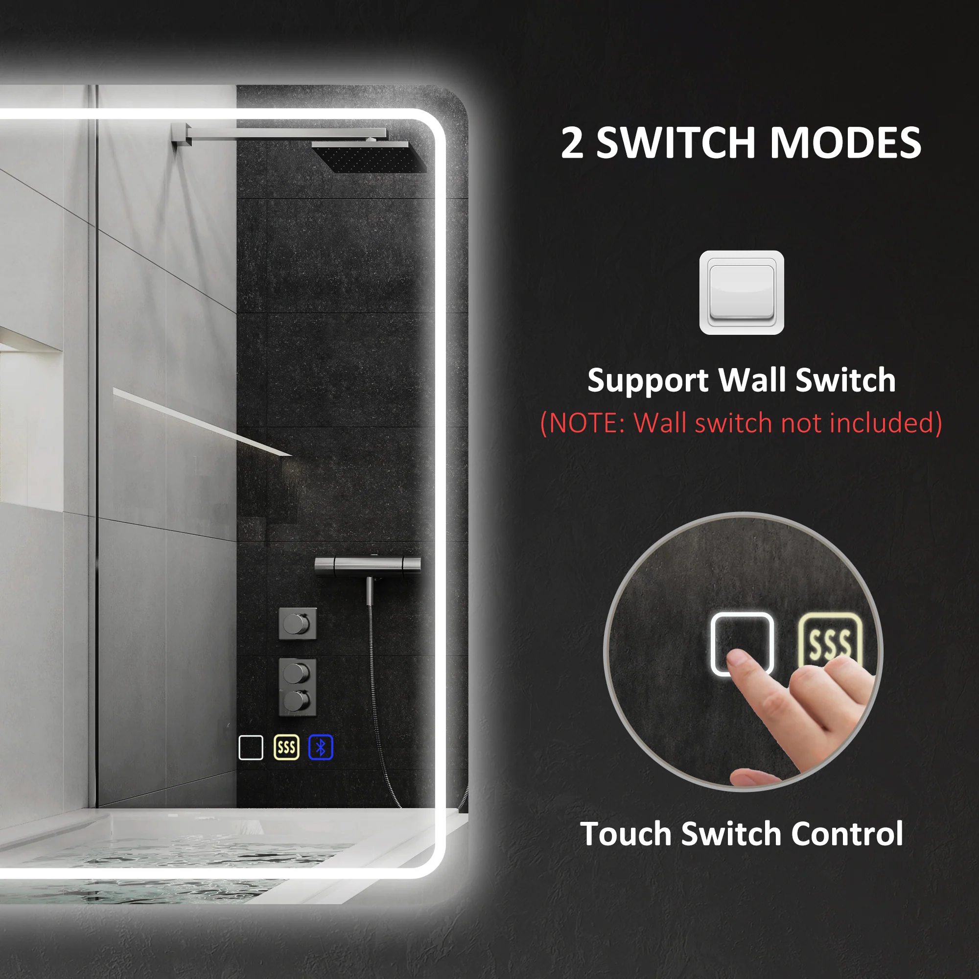 HOMCOM Illuminated Bathroom Mirror With Bluetooth Silver - Image 9