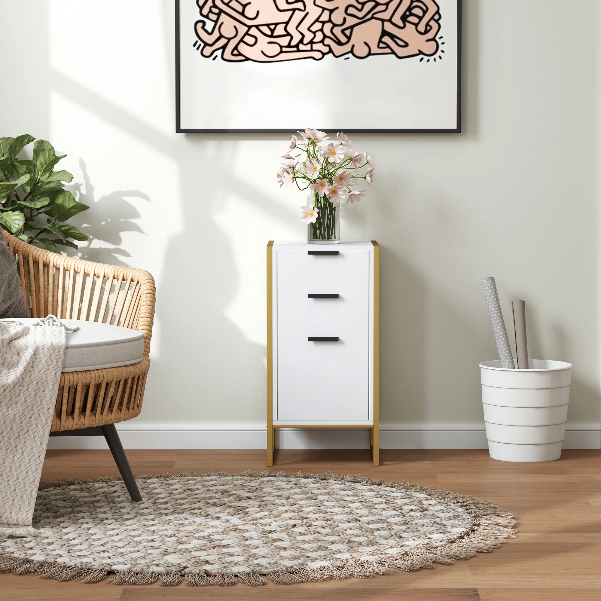 HOMCOM Industrial 3-Drawer Bedroom Chest of Drawers with Metal Frame, White - Image 7