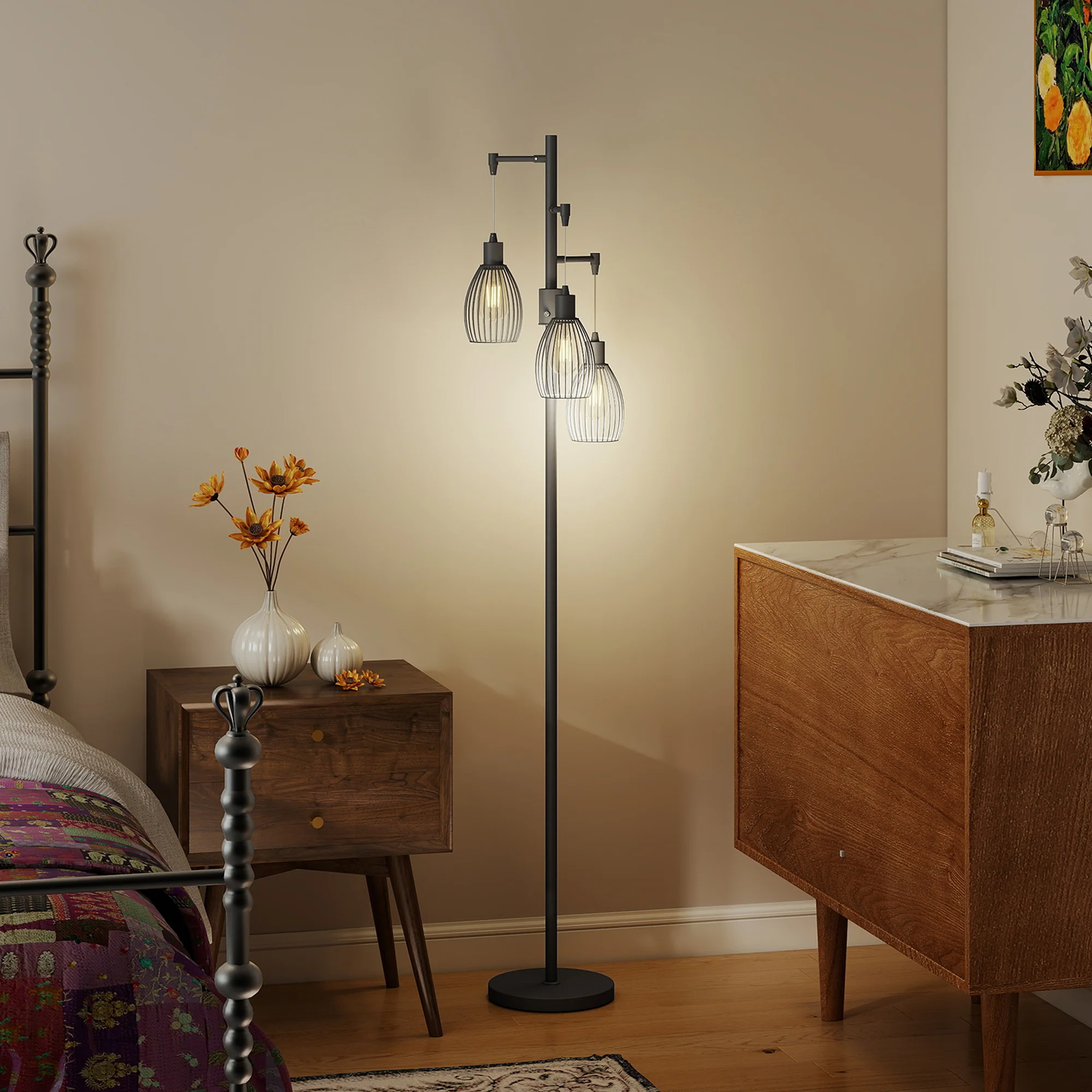 HOMCOM Industrial 3-Light Floor Lamp Dimmable LED Standing Lamp, Black - Image 9