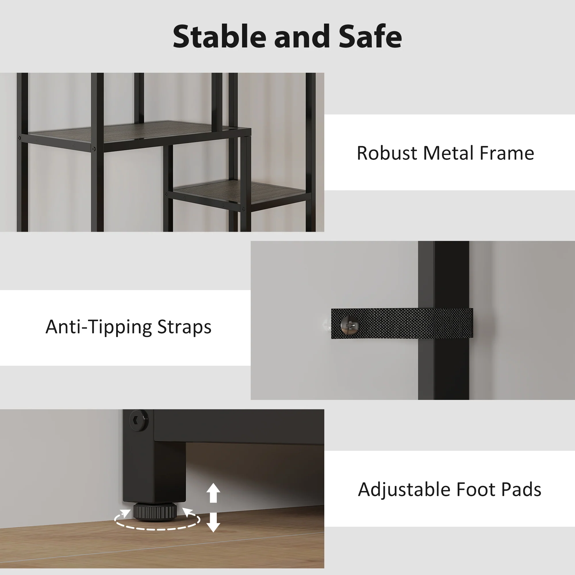 HOMCOM Industrial Bookcase 7-Tier Bookshelf Shelving Unit Grey Black - Image 4