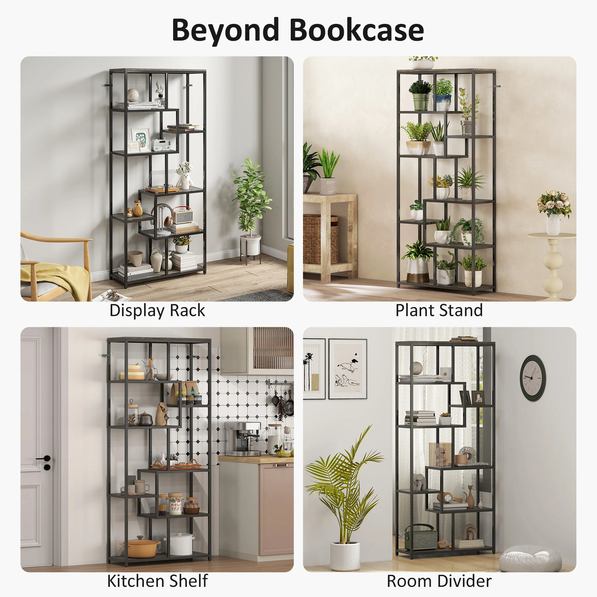 HOMCOM Industrial Bookcase 7-Tier Bookshelf Shelving Unit Grey Black - Image 6